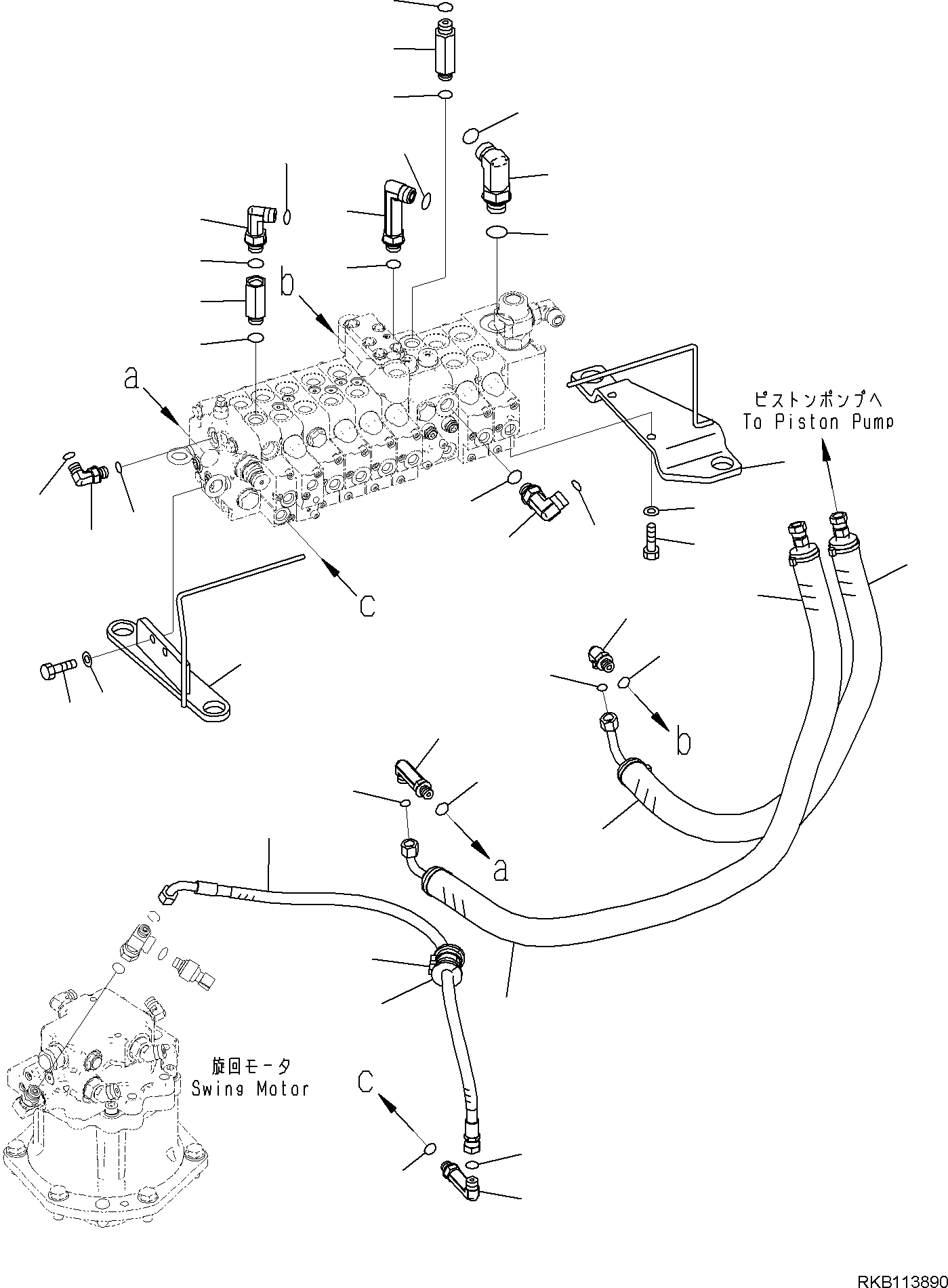 Komatsu parts book diagram for PC35MR-5 S/N F50003 AND UP: CONTROL VALVE, CONNECTING PARTS (1/3)