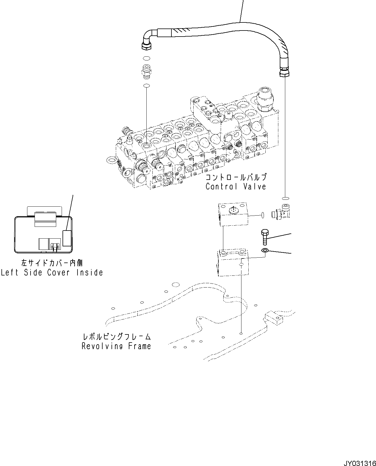 Komatsu parts book diagram for PC35MR-5 S/N F50003 AND UP: CONTROL VALVE, VALVE PIPING