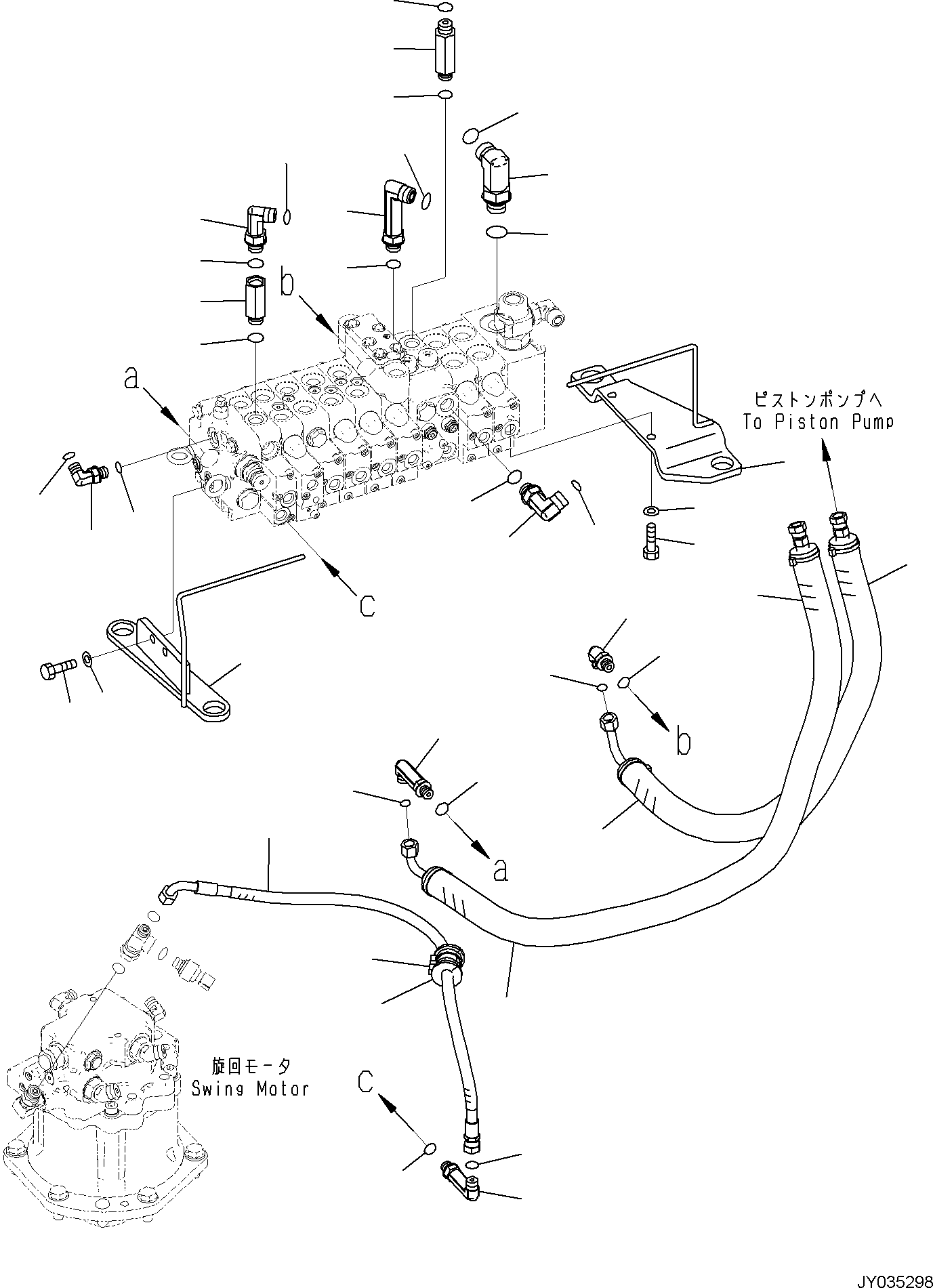 Komatsu parts book diagram for PC35MR-5 S/N F50003 AND UP: CONTROL VALVE, CONNECTING PARTS (1/3)