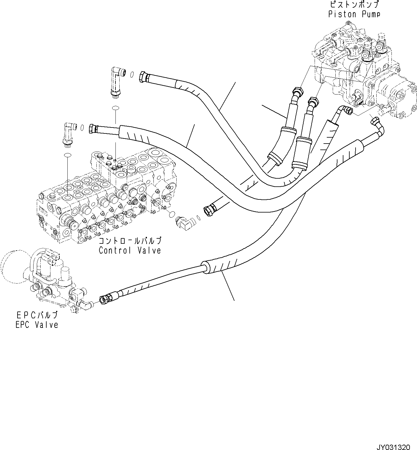 Komatsu parts book diagram for PC35MR-5 S/N F50003 AND UP: DELIVERY PIPING