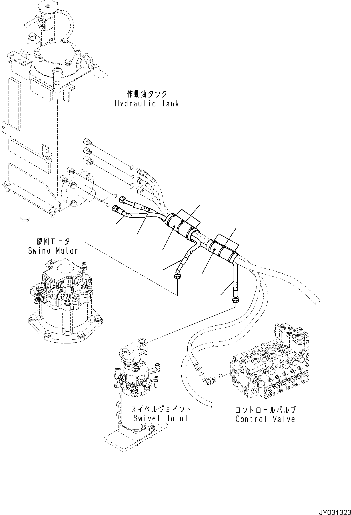 Komatsu parts book diagram for PC35MR-5 S/N F50003 AND UP: DRAIN PIPING