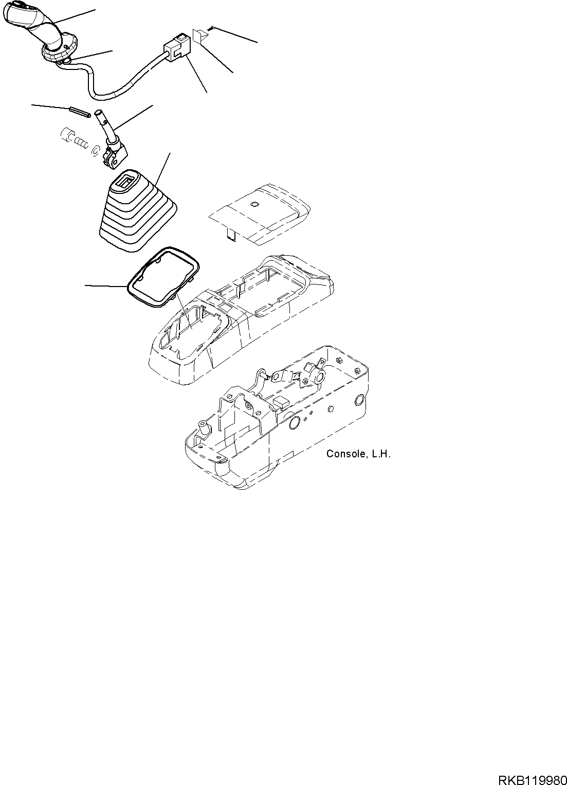 Komatsu parts book diagram for PC35MR-5 S/N F50003 AND UP: ACTUATOR PIPING, CONSOLE, LEVER, L.H.