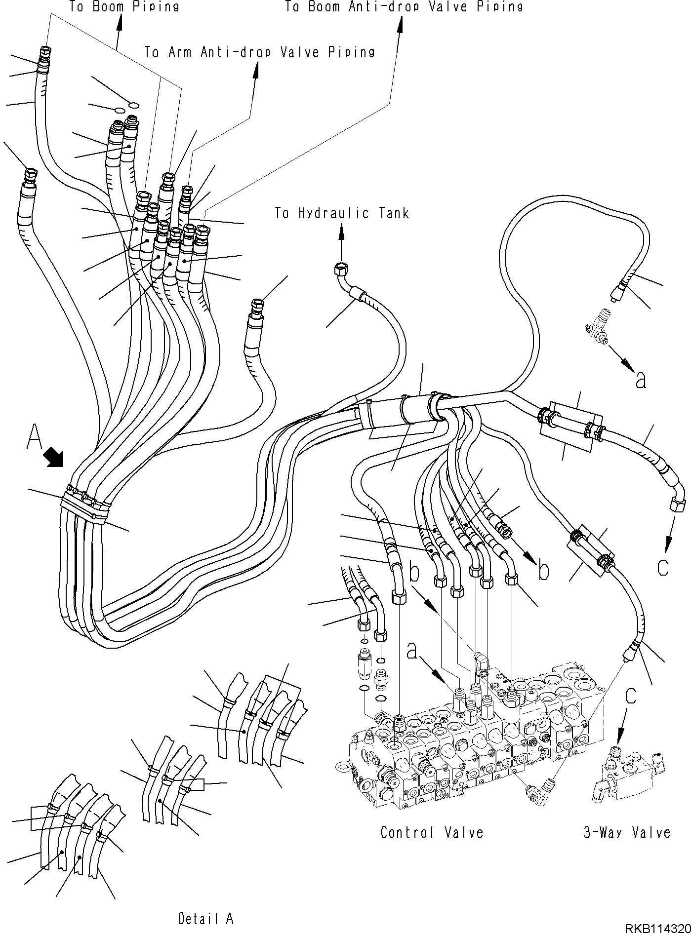Komatsu parts book diagram for PC35MR-5 S/N F50003 AND UP: ACTUATOR PIPING, BOOM, ARM, BUCKET, ATTACHMENT PIPING