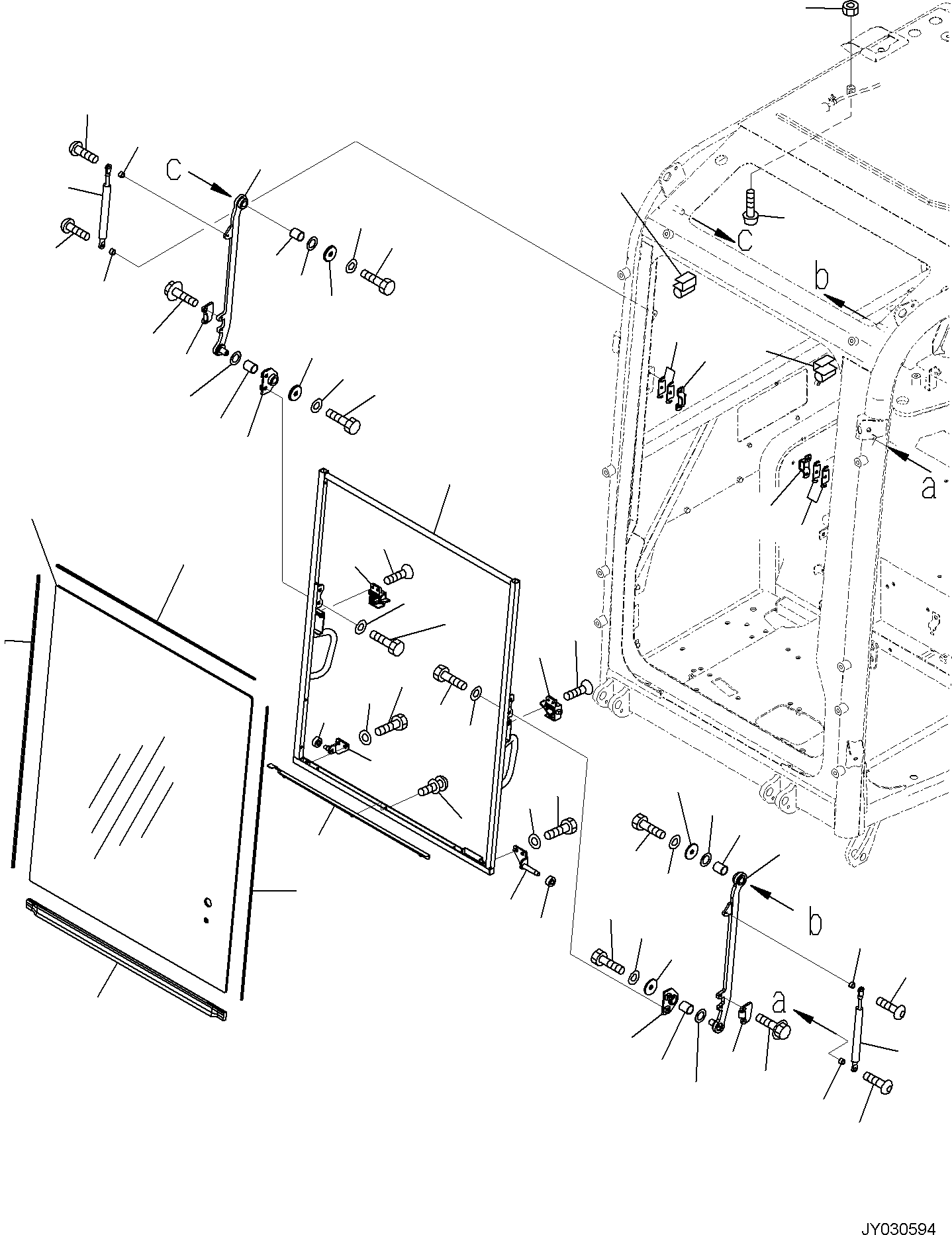 Komatsu parts book diagram for PC35MR-5 S/N F50003 AND UP: CAB, FRONT WINDOW