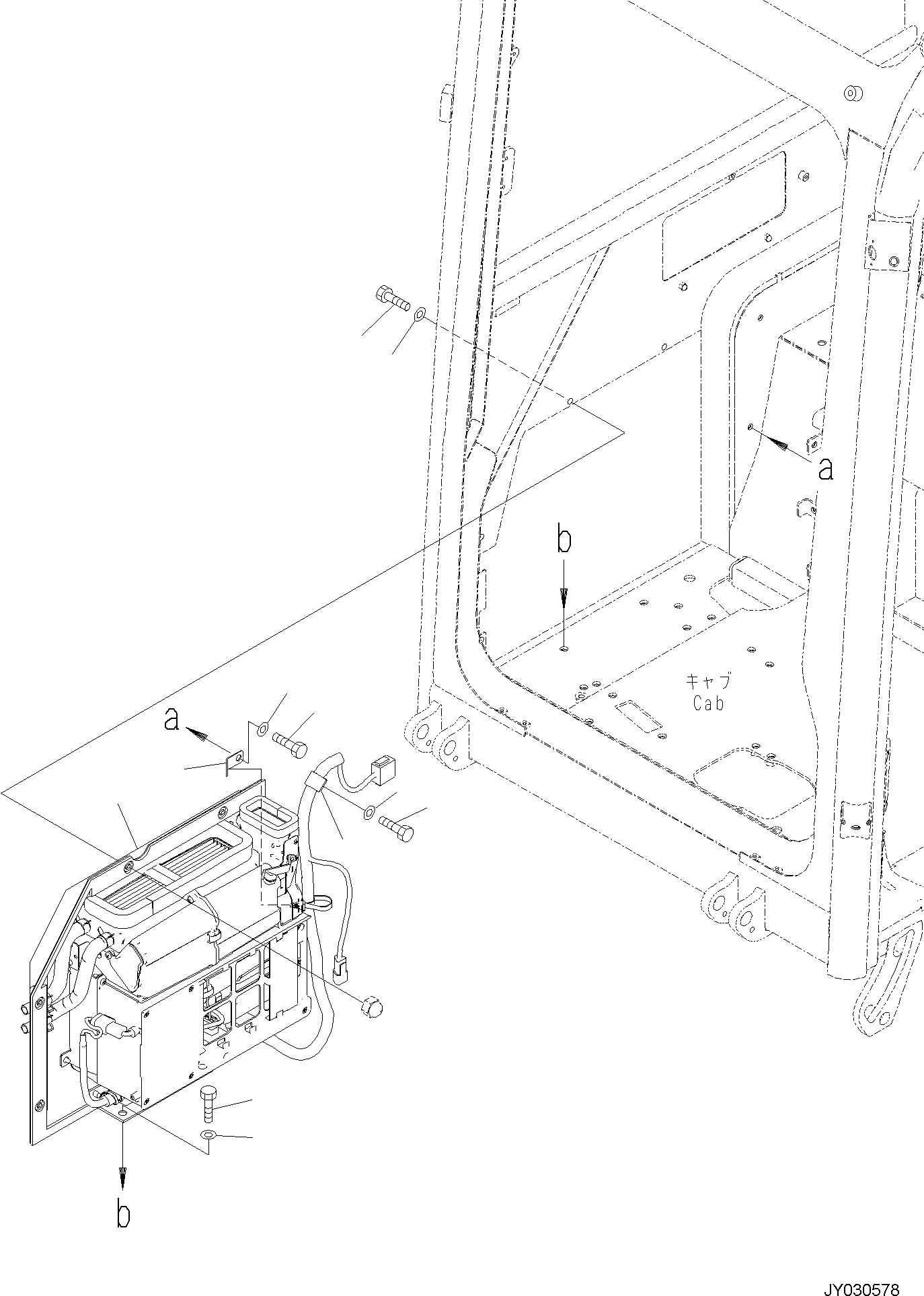 Komatsu parts book diagram for PC35MR-5 S/N F50003 AND UP: CAB, HEATER UNIT MOUNTING