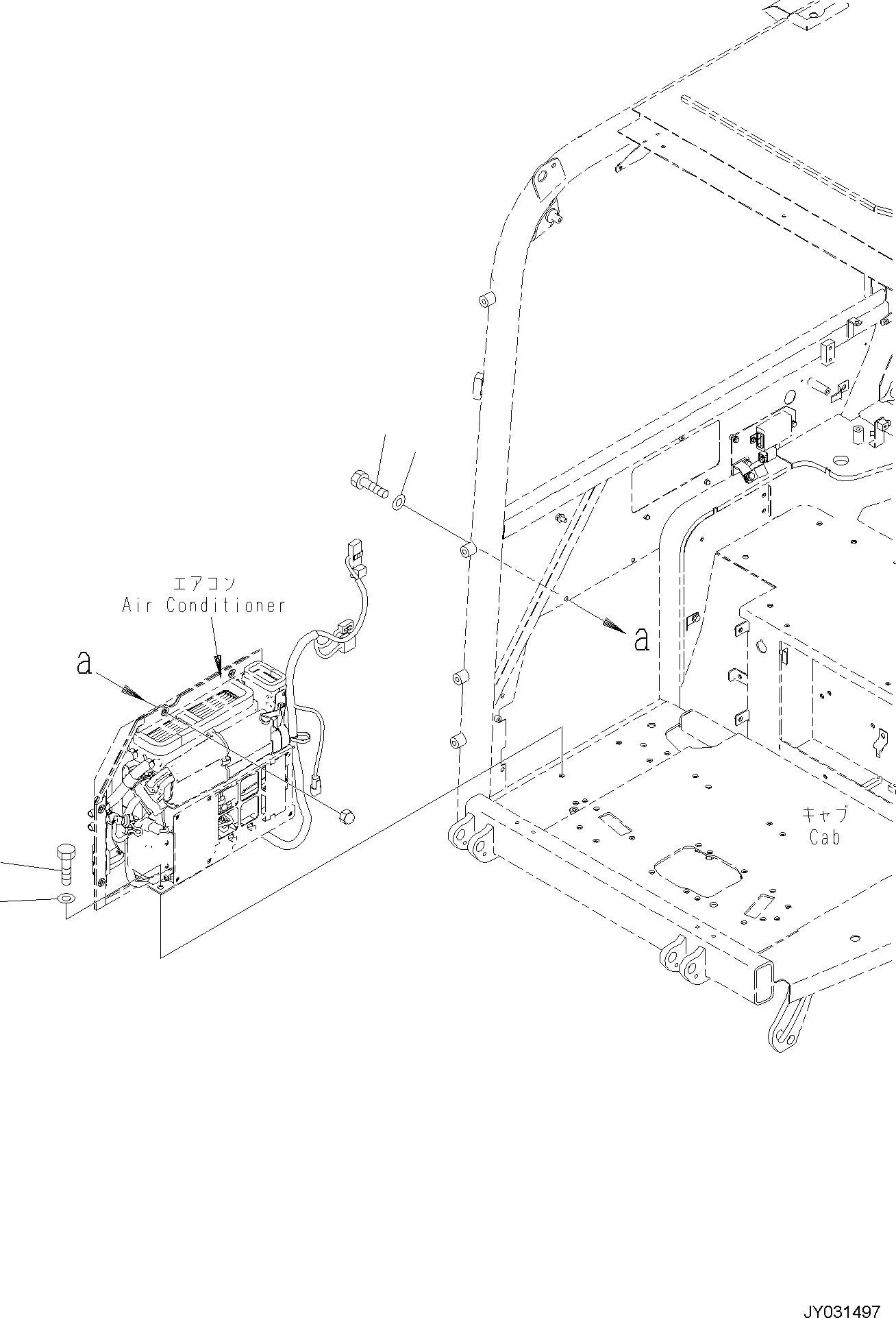 Komatsu parts book diagram for PC35MR-5 S/N F50003 AND UP: CAB, AIR CONDITIONER UNIT MOUNTING (1/2)