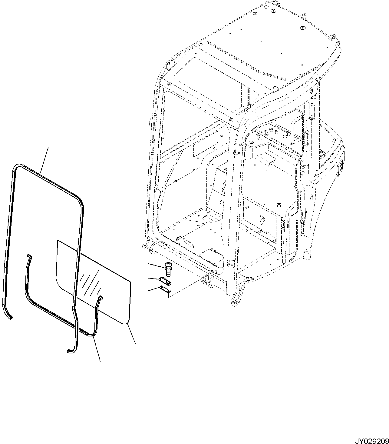 Komatsu parts book diagram for PC35MR-5 S/N F50003 AND UP: CAB, FRONT LOWER WINDOW