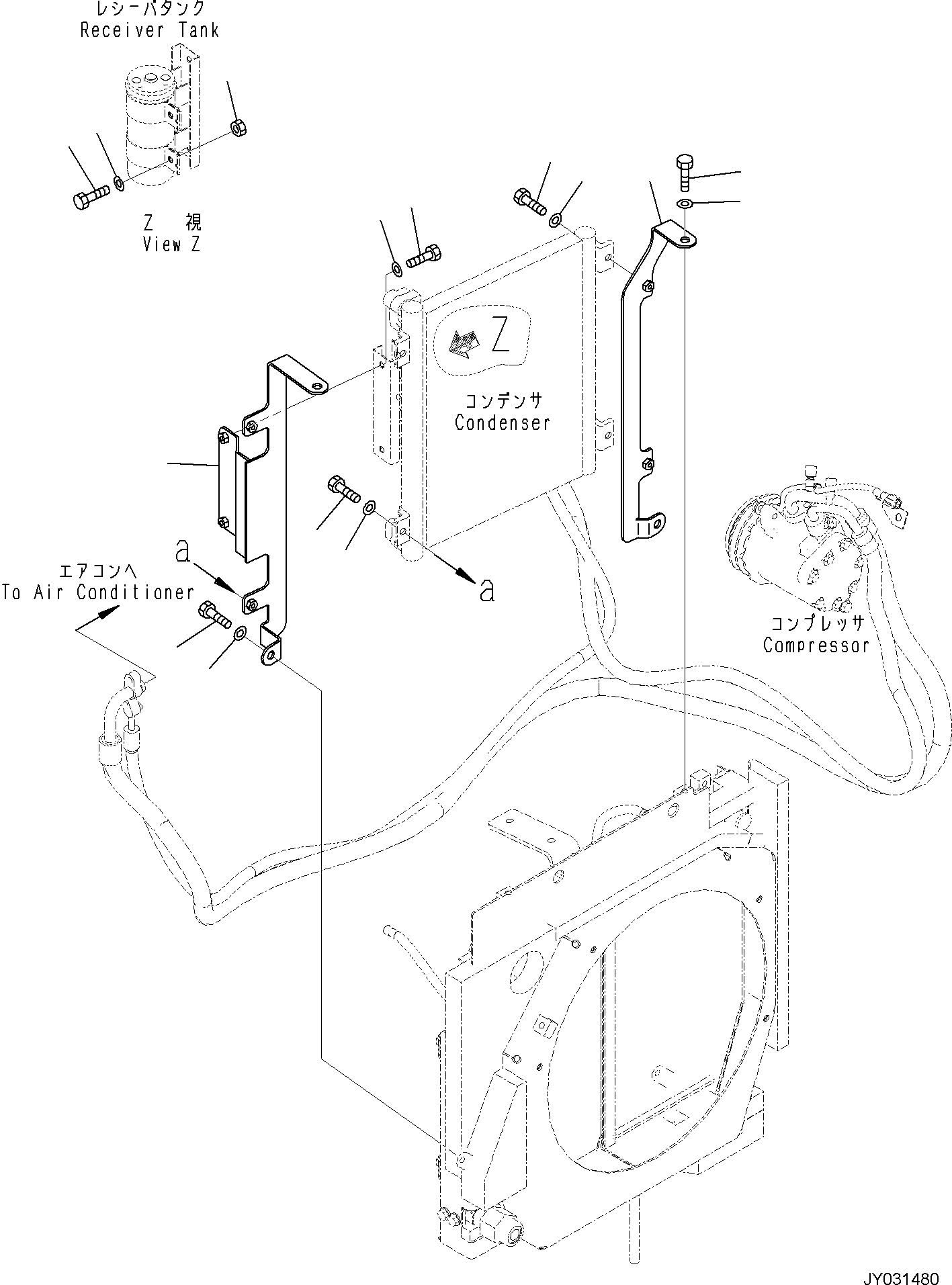 Komatsu parts book diagram for PC35MR-5 S/N F50003 AND UP: AIR CONDITIONER RELATED PARTS, MOUNTING BRACKET