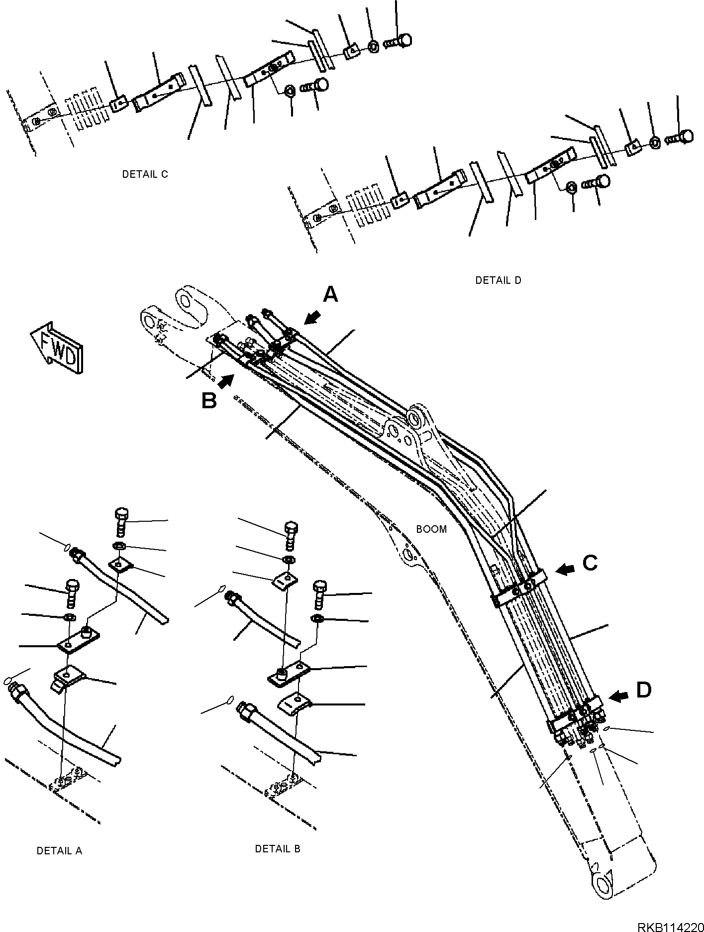 Komatsu parts book diagram for PC35MR-5 S/N F50003 AND UP: BOOM UNIT, ATTACHMENT PIPING