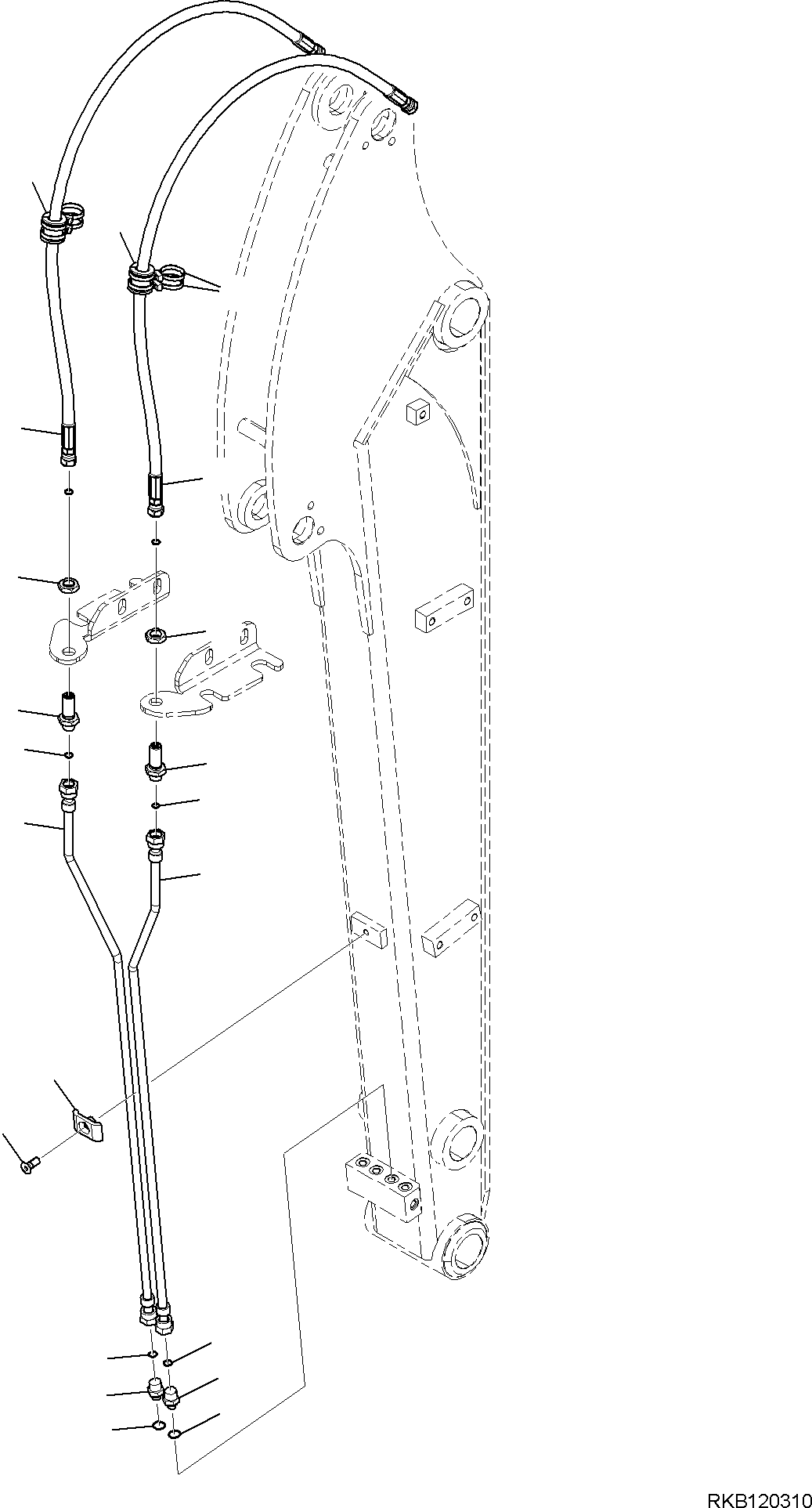 Komatsu parts book diagram for PC35MR-5 S/N F50003 AND UP: ARM UNIT, ADDITIONAL PIPING (2/2)