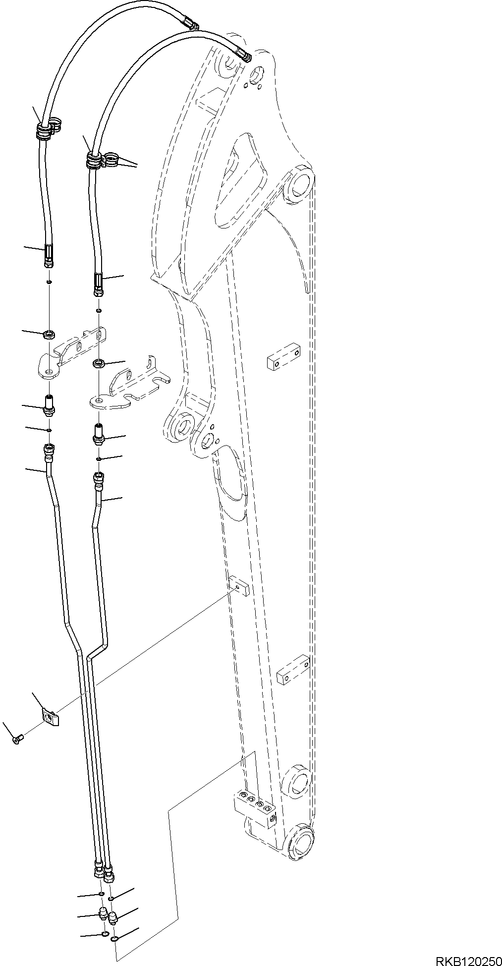 Komatsu parts book diagram for PC35MR-5 S/N F50003 AND UP: ARM UNIT, ADDITIONAL PIPING (2/2)