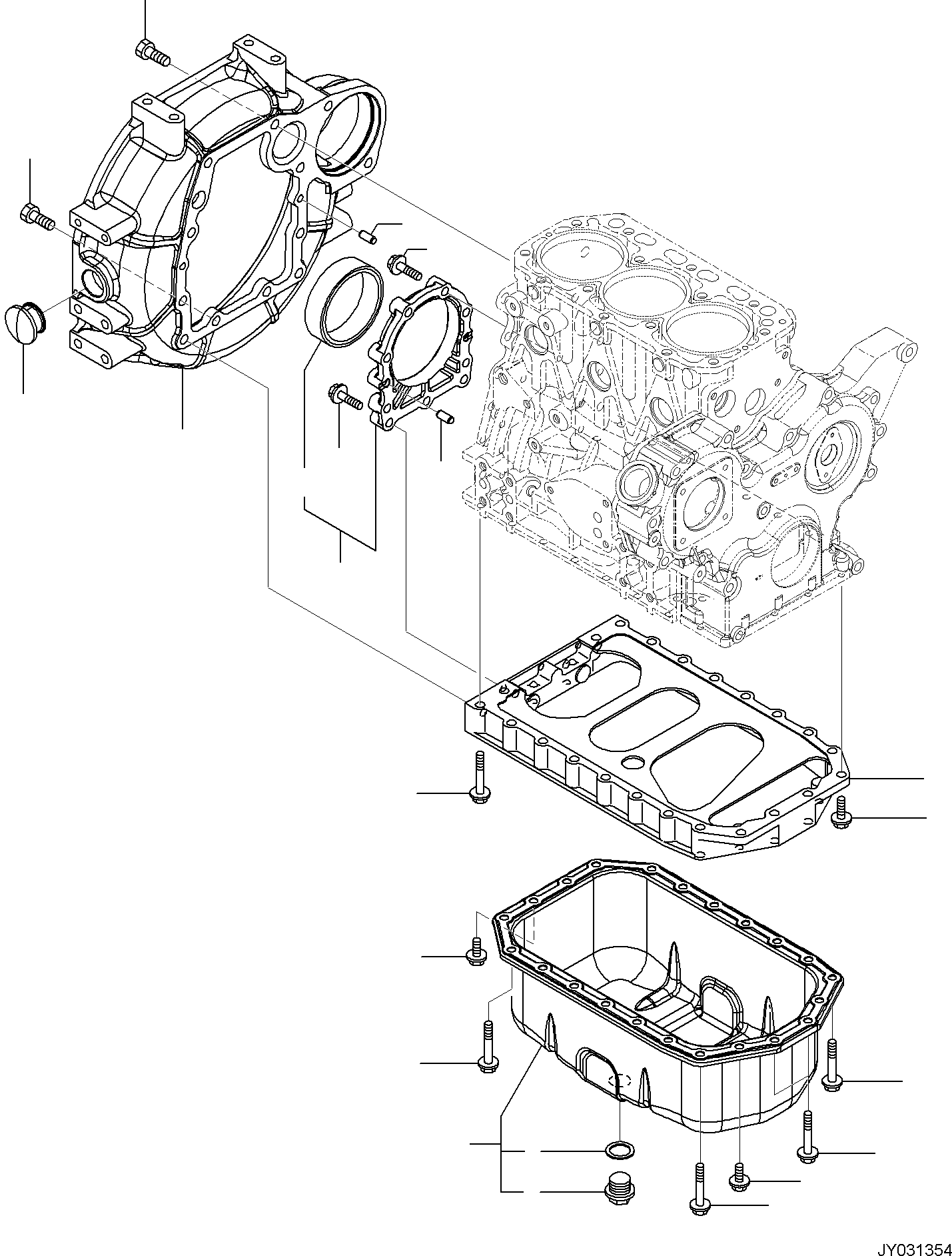 Excavators Komatsu / PC35MR-5 (JPN) S/N 31611 AND UP(PC35MR5J) / ENGINE UNIT, FLYWHEEL HOUSING AND OIL PAN(A0100-001003 : A0100-001003)