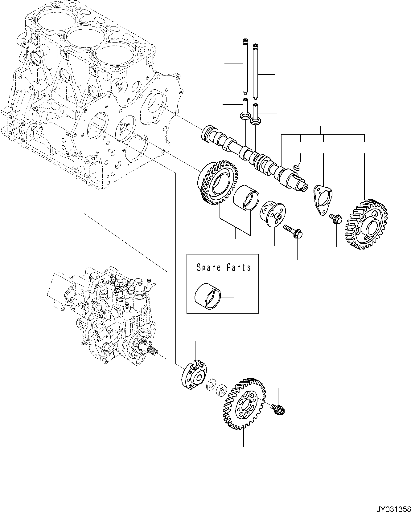 Excavators Komatsu / PC35MR-5 (JPN) S/N 31611 AND UP(PC35MR5J) / ENGINE UNIT, CAMSHAFT AND DRIVE GEAR(A0100-001007 : A0100-001007)