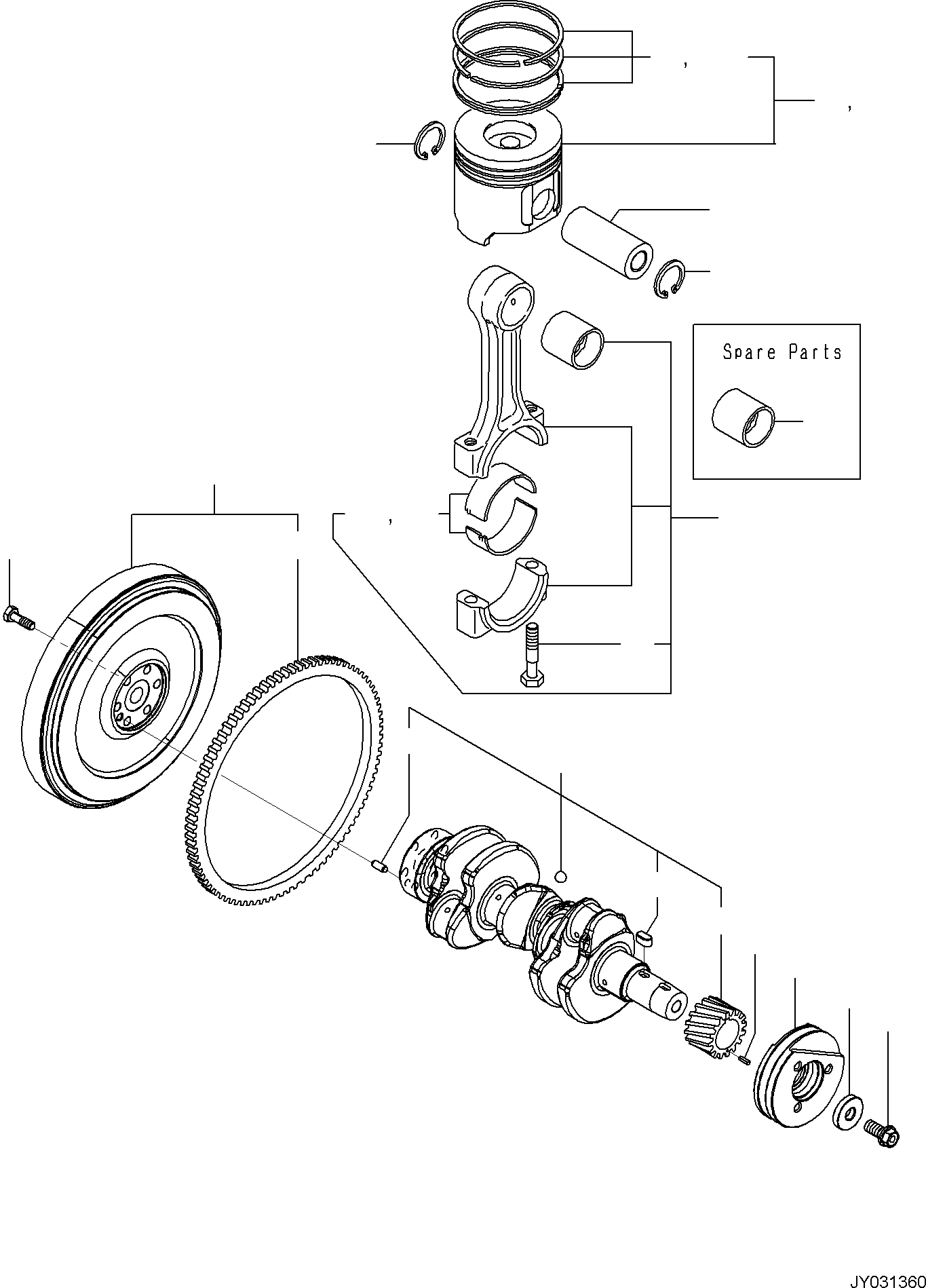 Excavators Komatsu / PC35MR-5 (JPN) S/N 31611 AND UP(PC35MR5J) / ENGINE UNIT, CRANKSHAFT AND PISTON(A0100-001008 : A0100-001008)
