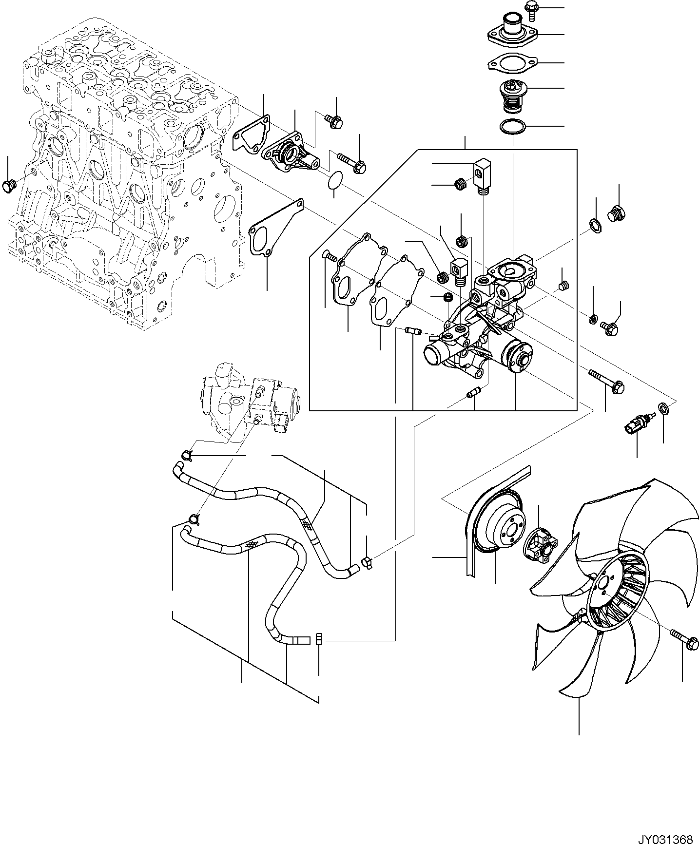 Excavators Komatsu / PC35MR-5 (JPN) S/N 31611 AND UP(PC35MR5J) / ENGINE UNIT, WATER PUMP AND FAN(A0100-001010 : A0100-001010)