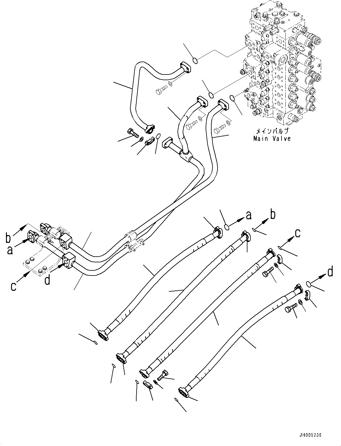 Excavators Komatsu / PC360LC-10 S/N K60001-UP(PC360L2U) / Boom Piping, with Anti-drop Valve, Boom and Arm, Piping(H014001 : H1210-002001)
