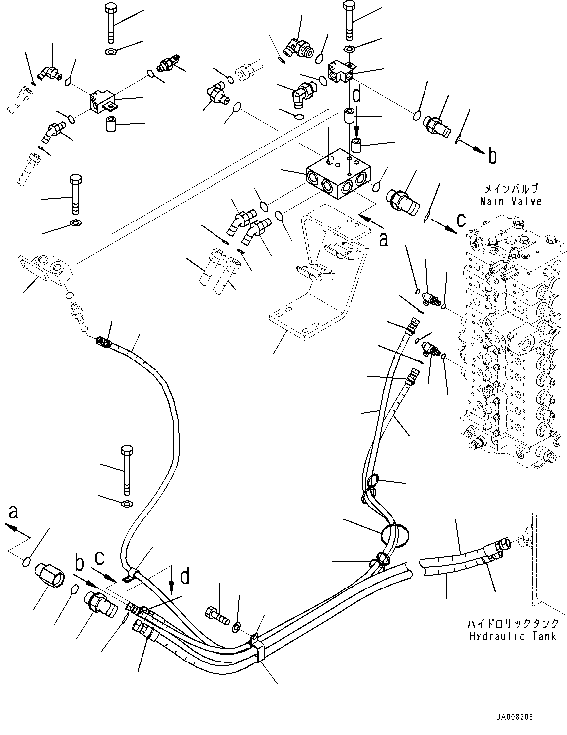 Excavators Komatsu / PC360LC-10 S/N K60001-UP(PC360L2U) / Anti-drop valve, Boom and Arm, Chassis Side Piping(H017002 : H1250-002002)