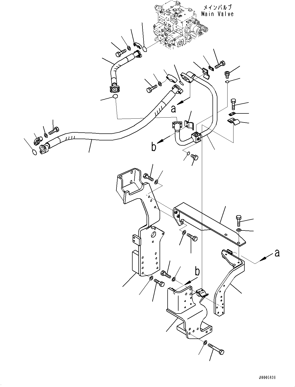 Excavators Komatsu / PC360LC-10 S/N K60001-UP(PC360L2U) / Attachment Piping, with 2-additional Actuator Piping, Accumulator, for EU Arrangement, Main Line, LHS(H018001 : H1270-002001)