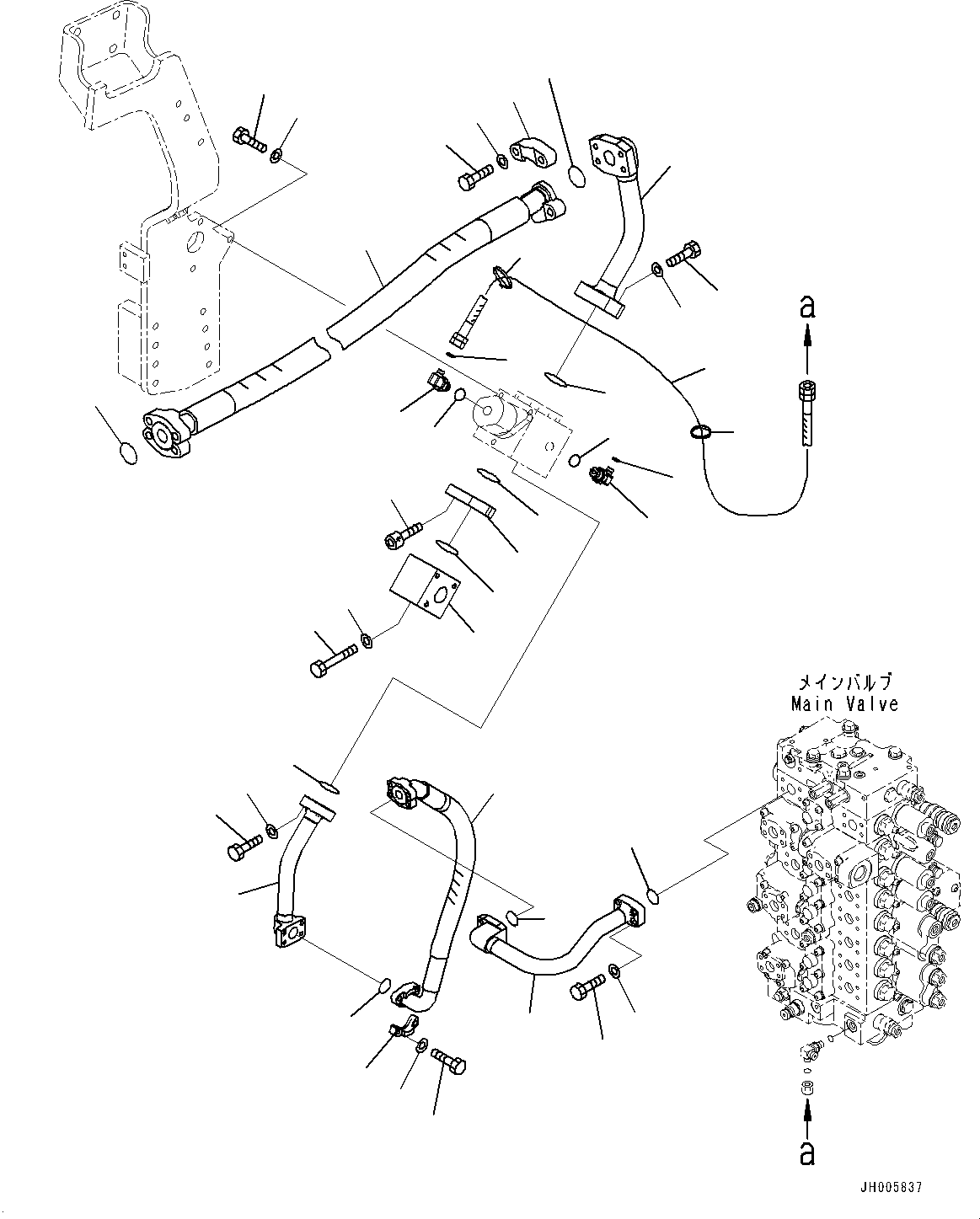 Excavators Komatsu / PC360LC-10 S/N K60001-UP(PC360L2U) / Attachment Piping, with 2-additional Actuator Piping, Accumulator, for EU Arrangement, Main Line, RHS(H018003 : H1270-002003)