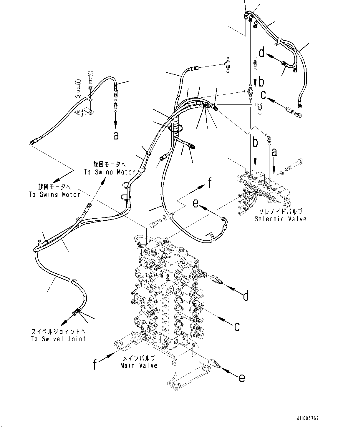 Excavators Komatsu / PC360LC-10 S/N K60001-UP(PC360L2U) / Solenoid Valve Piping, with Additional Actuator Piping, Accumulator, for EU Arrangement, Piping(H027003 : H1831-003003)