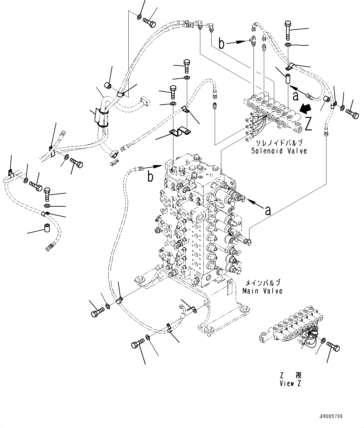 Excavators Komatsu / PC360LC-10 S/N K60001-UP(PC360L2U) / Solenoid Valve Piping, with Additional Actuator Piping, Accumulator, for EU Arrangement, Clip(H027004 : H1831-003004)