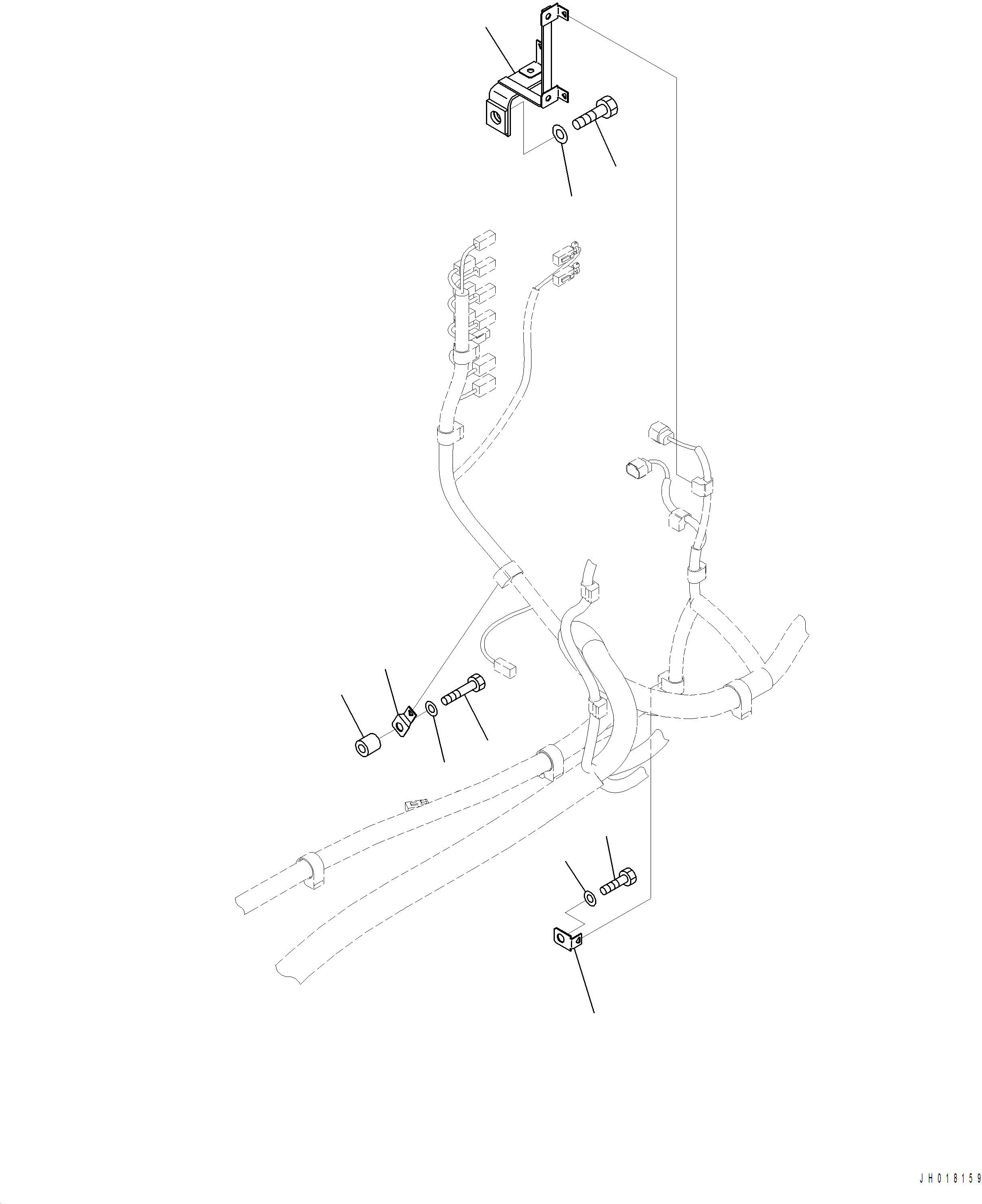 Komatsu parts book diagram for PC390LCI-11 A31001-UP BEPB113400 3.8.2018: E0200-001005 MAIN WIRING HARNESS MOUNTING (4/7)