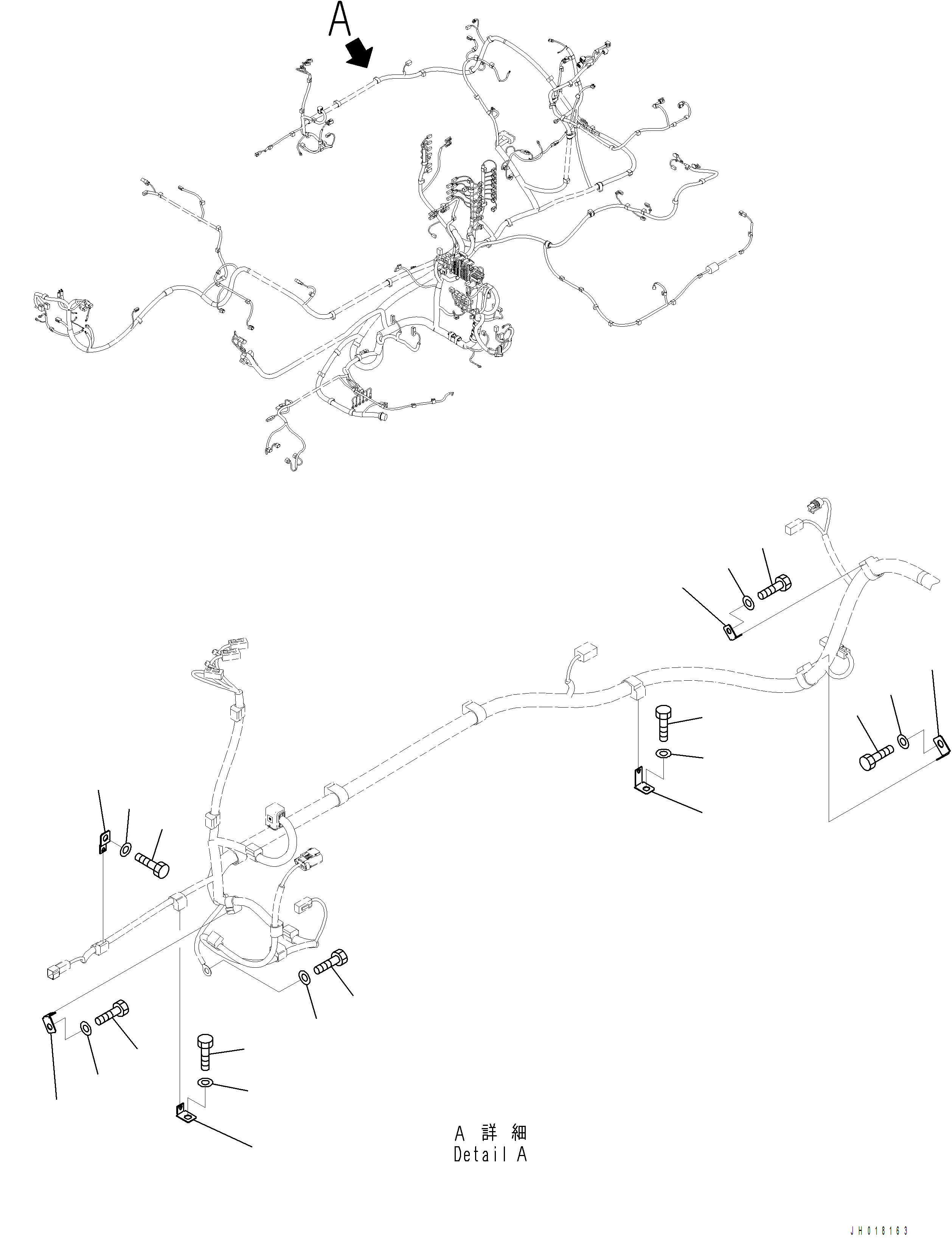 Komatsu parts book diagram for PC390LCI-11 A31001-UP BEPB113400 3.8.2018: E0200-001008 MAIN WIRING HARNESS MOUNTING (7/7)
