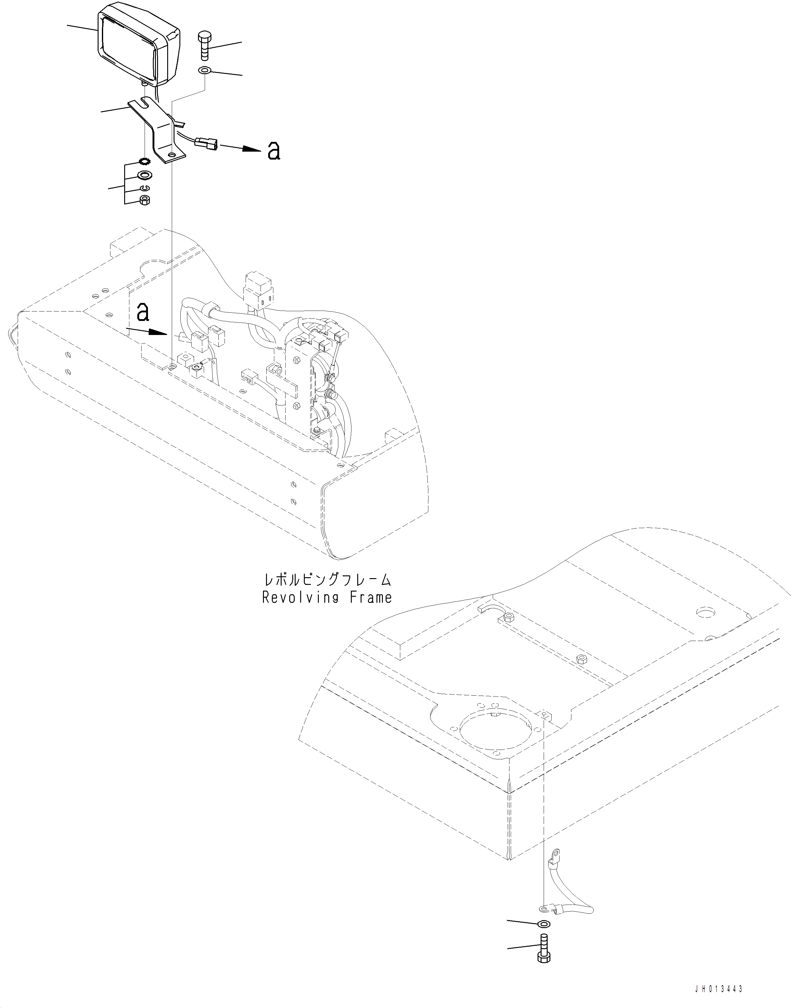 Komatsu parts book diagram for PC390LCI-11 A31001-UP BEPB113400 3.8.2018: E0200-001010 FRONT WORKING LAMP