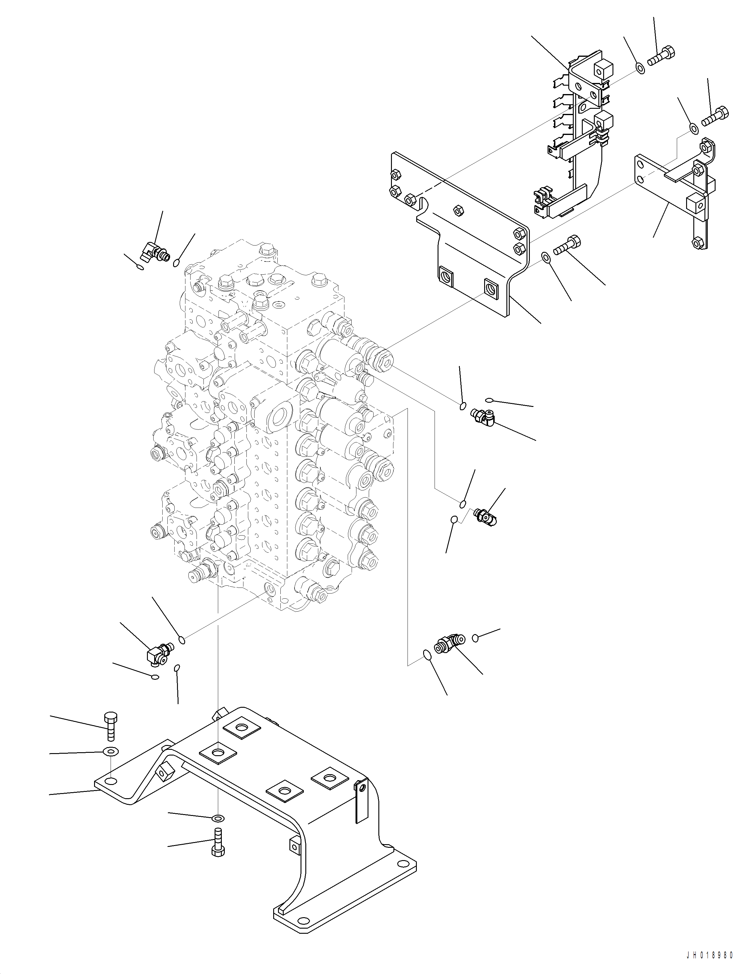 Komatsu parts book diagram for PC390LCI-11 A31001-UP BEPB113400 3.8.2018: H0120-002002 MAIN CONTROL VALVE CONNECTIONS (WITH 1-ADDITIONAL ACTUATOR) (2/2)