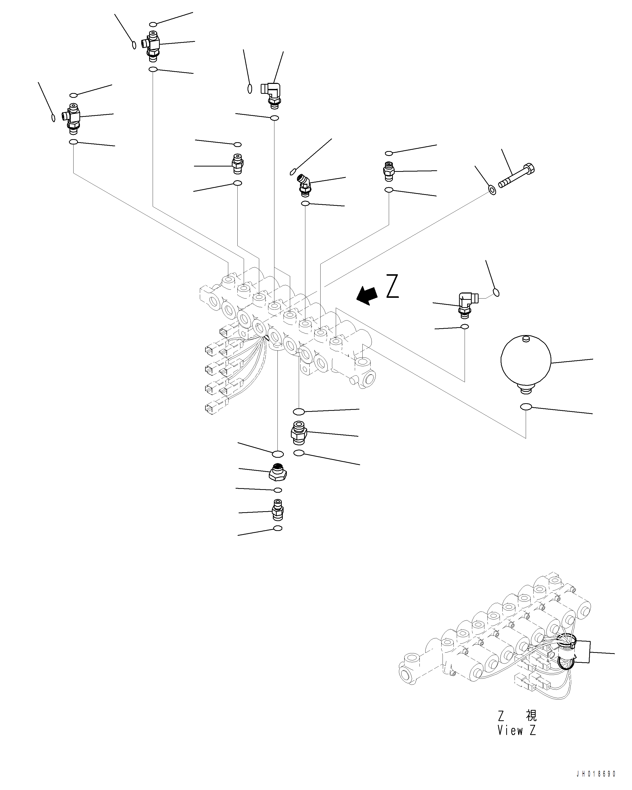 Komatsu parts book diagram for PC390LCI-11 A31001-UP BEPB113400 3.8.2018: H1831-001002 SOLENOID VALVE CONNECTIONS (WITH 1-ADDITIONAL ACTUATOR)