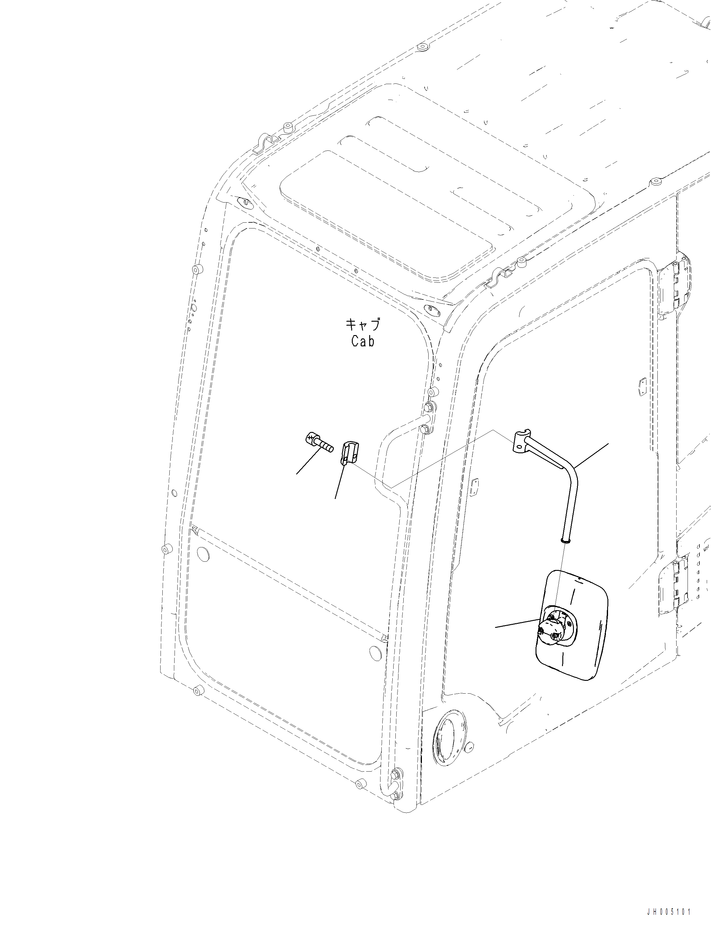 Komatsu parts book diagram for PC390LCI-11 A31001-UP BEPB113400 3.8.2018: M1410-001001 REARVIEW MIRROR L.H.