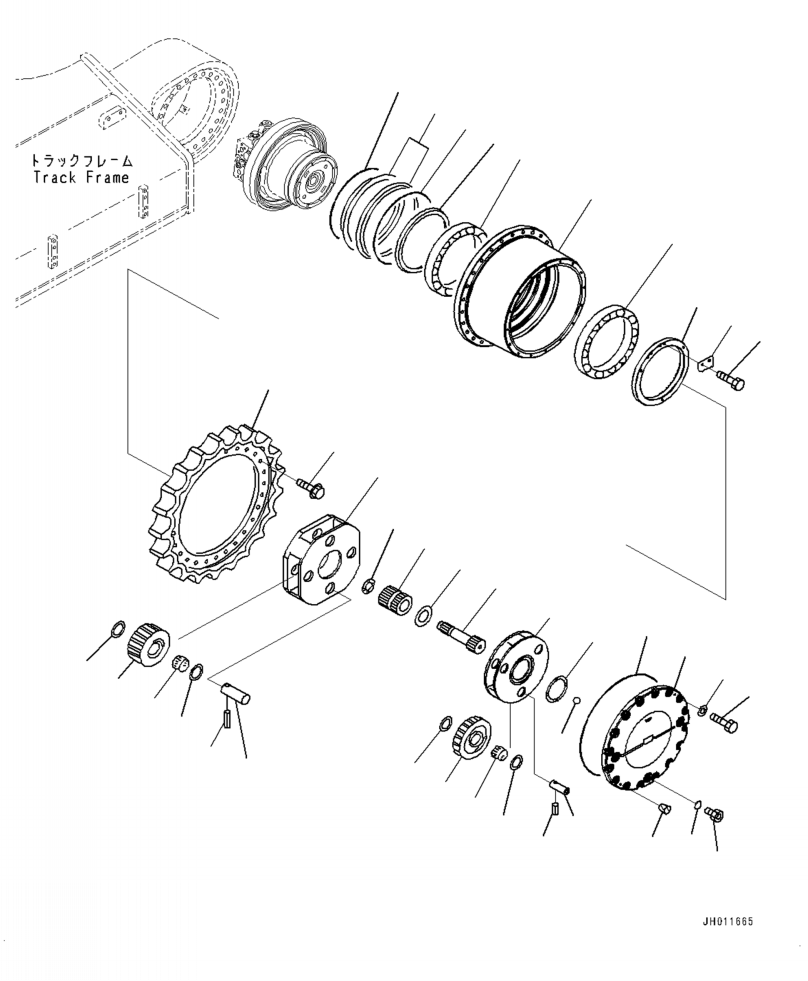 Komatsu parts book diagram for PC390LCI-11 A31001-UP BEPB113400 3.8.2018: P1210-001004 TRAVEL MOTOR AND FINAL DRIVE 1ST AND 2ND CARRIER, L.H.