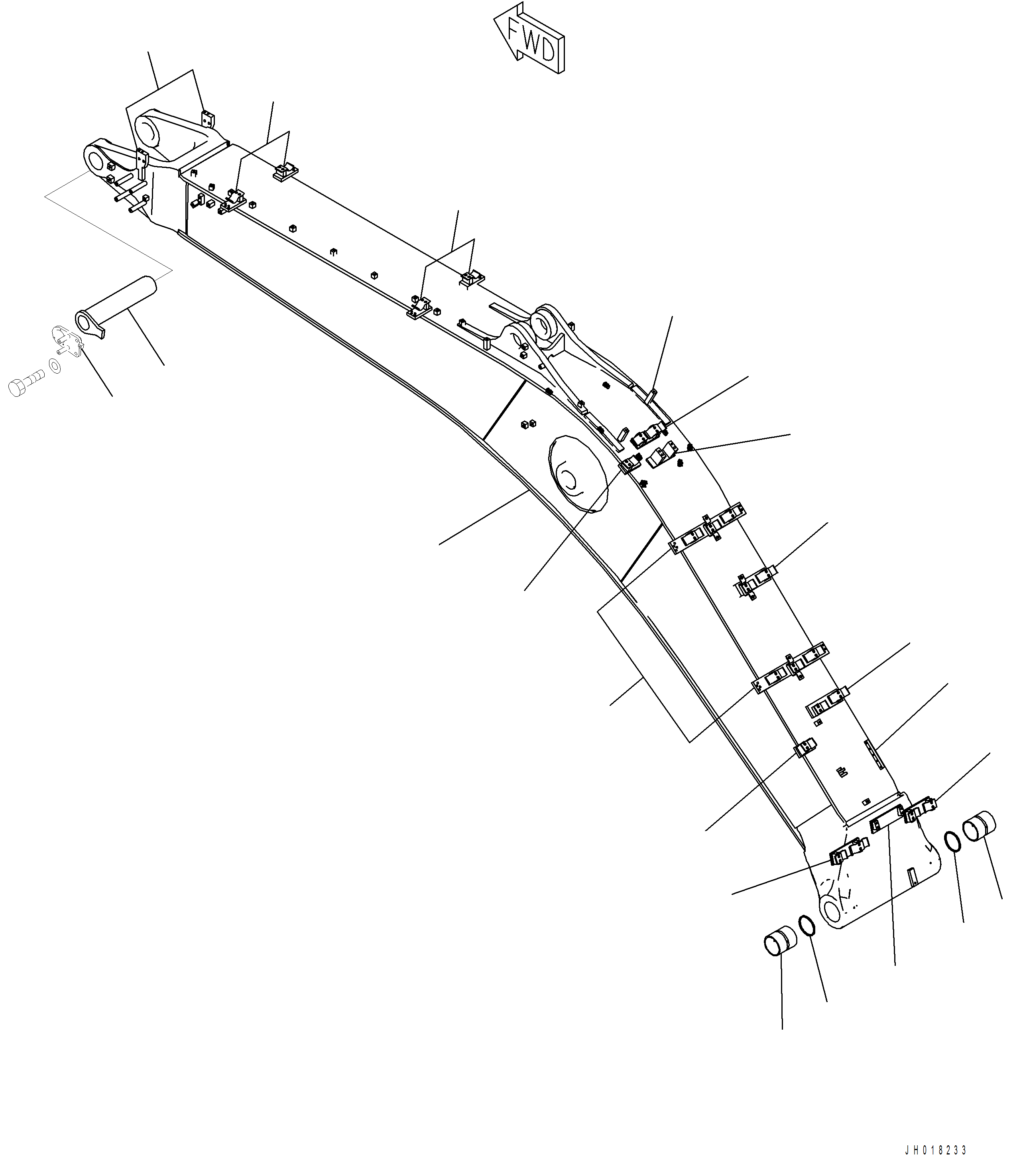 Komatsu parts book diagram for PC390LCI-11 A31001-UP BEPB113400 3.8.2018: T1110-001001 BOOM, 6500 MM BOOM AND TOP PIN