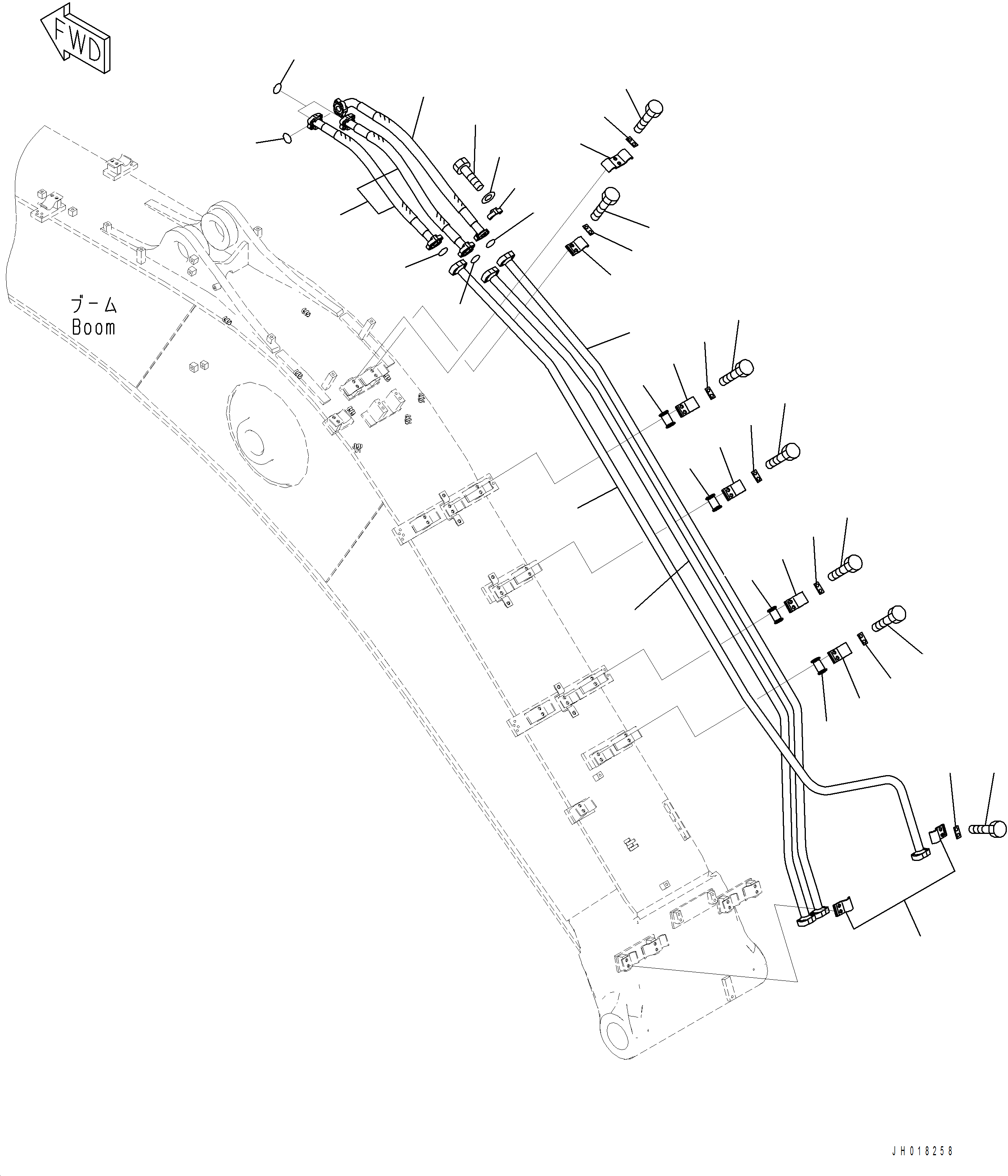 Komatsu parts book diagram for PC390LCI-11 A31001-UP BEPB113400 3.8.2018: T1110-001002 BOOM, 6500 MM ARM CYLINDER PIPING