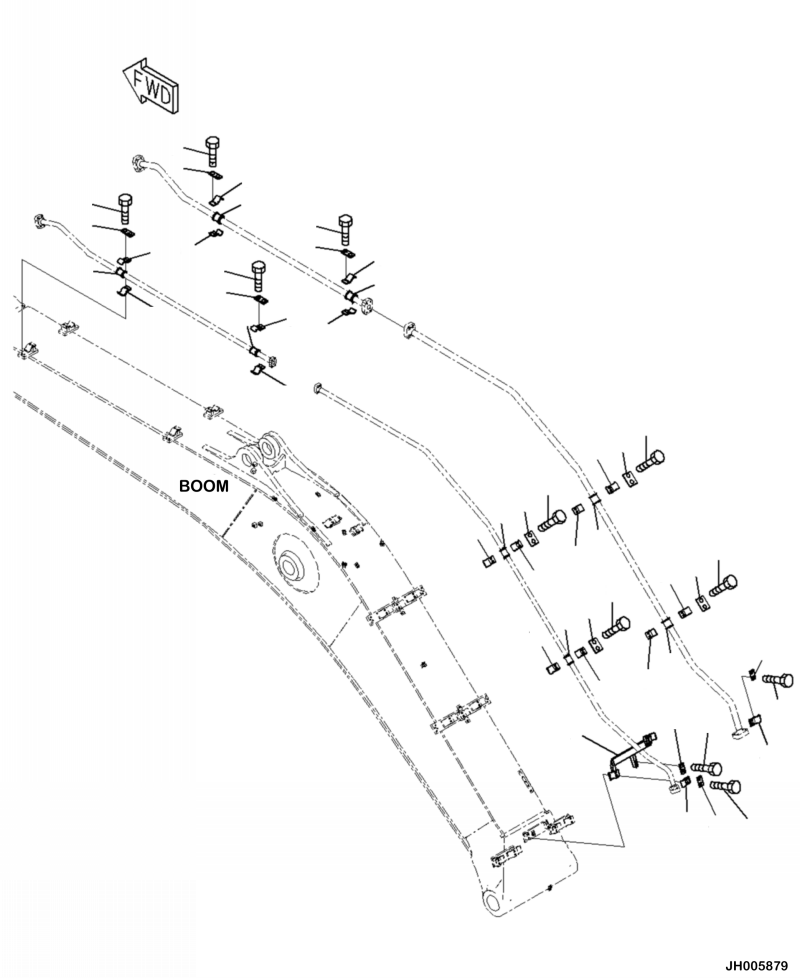 Komatsu parts book diagram for PC390LCI-11 A31001-UP BEPB113400 3.8.2018: T1110-001008 BOOM, 6500 MM CLAMP (WITH 1-ATTACHMENT)