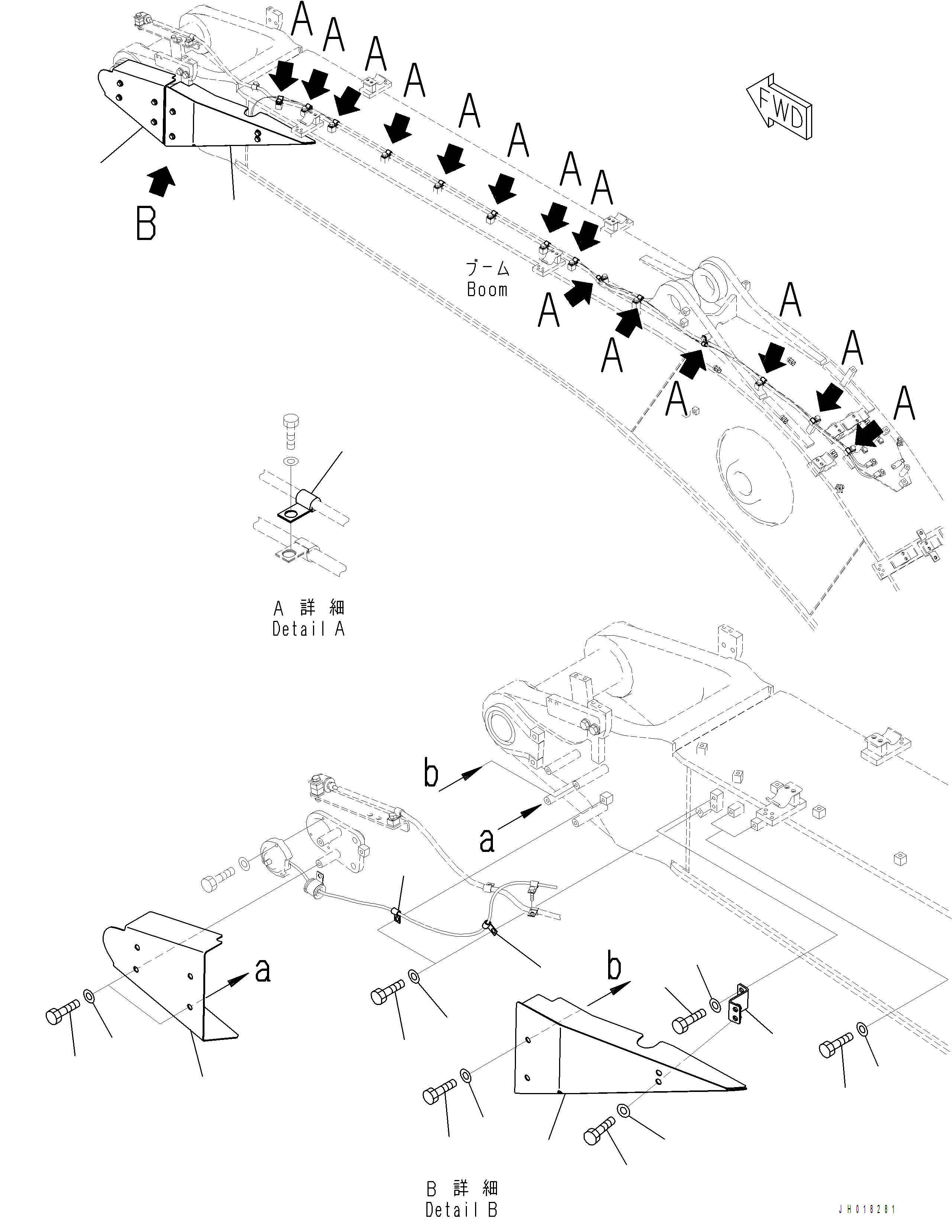 Komatsu parts book diagram for PC390LCI-11 A31001-UP BEPB113400 3.8.2018: T1110-001012 BOOM, 6500 MM SENSOR CONNECTIONS (2/2)