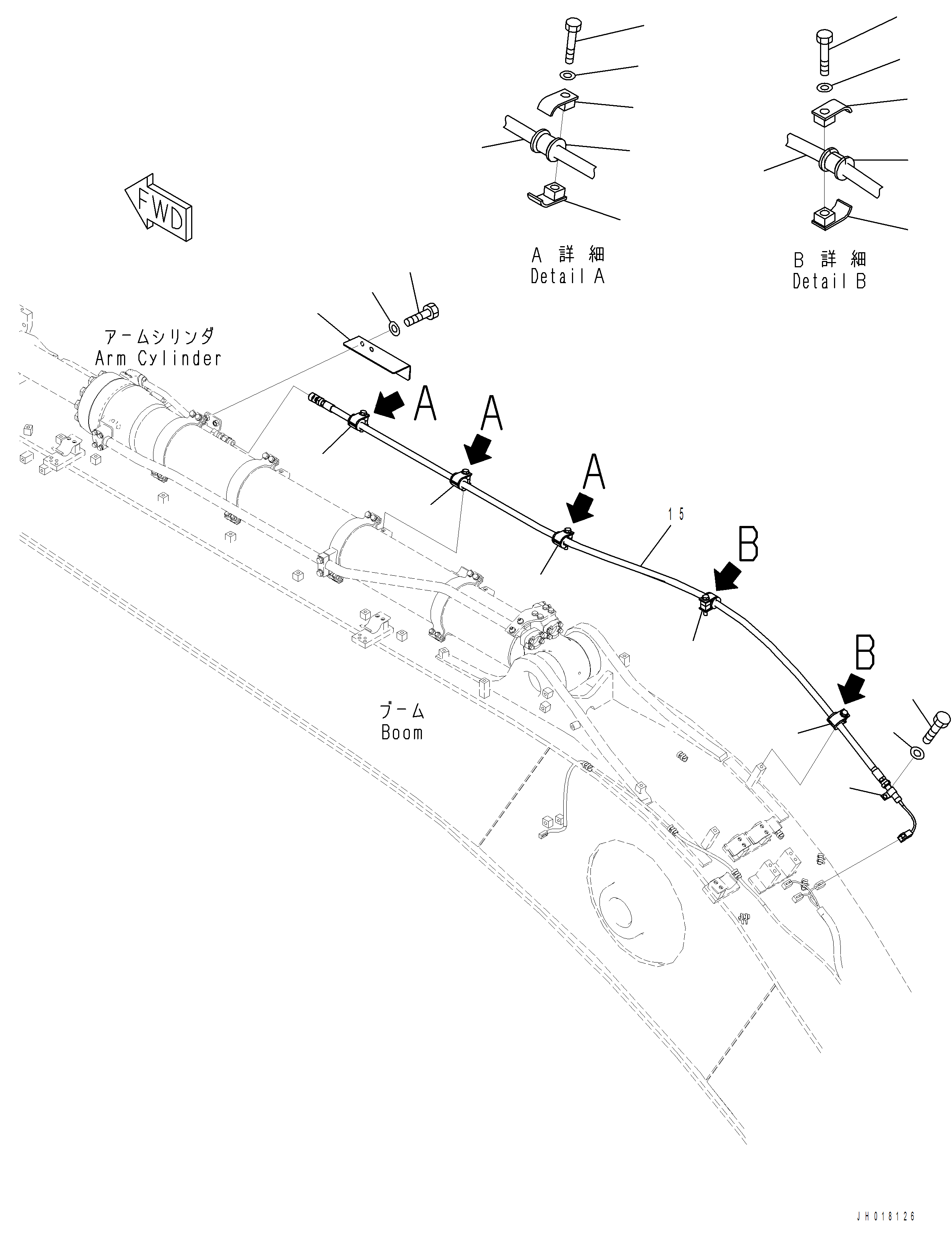 Komatsu parts book diagram for PC390LCI-11 A31001-UP BEPB113400 3.8.2018: T1140-001004 ARM CYLINDER ICT WIRING HARNESS