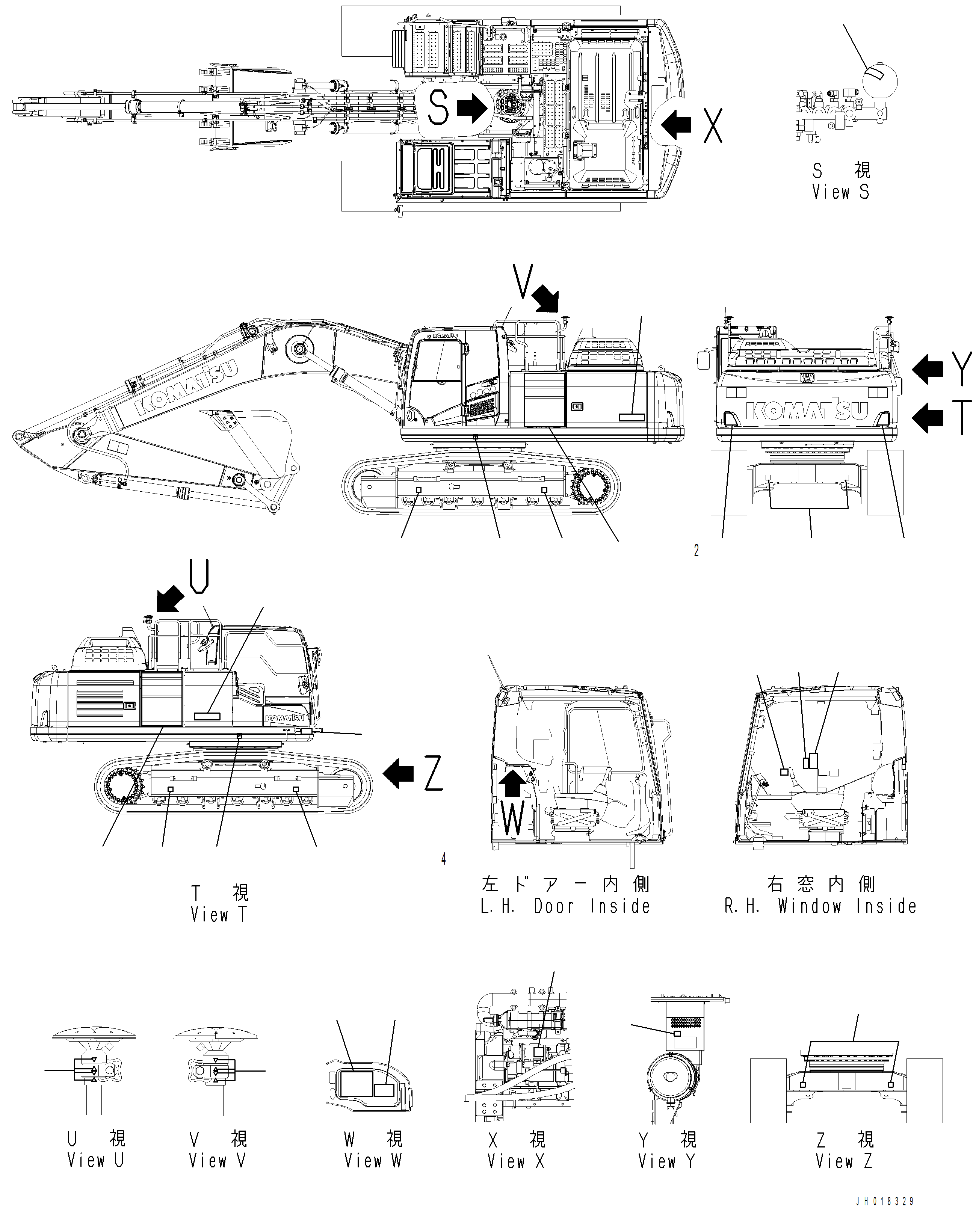 Komatsu parts book diagram for PC390LCI-11 A31001-UP BEPB113400 3.8.2018: U0100-001004 MARKS AND PLATES FRENCH (2/2)
