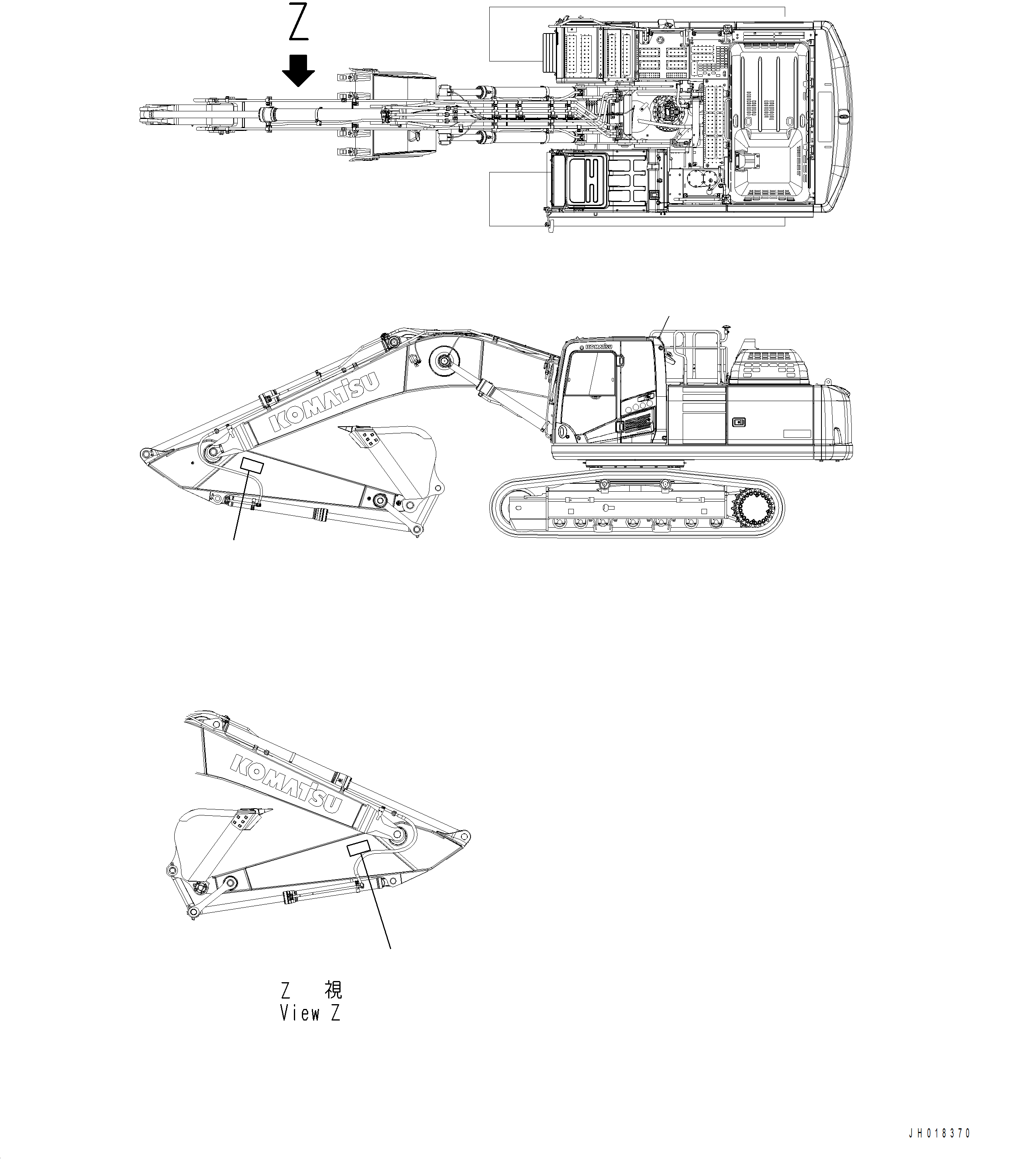 Komatsu parts book diagram for PC390LCI-11 A31001-UP BEPB113400 3.8.2018: U0510-001001 CAUTION PLATES KEEP OFF WORKING AREA