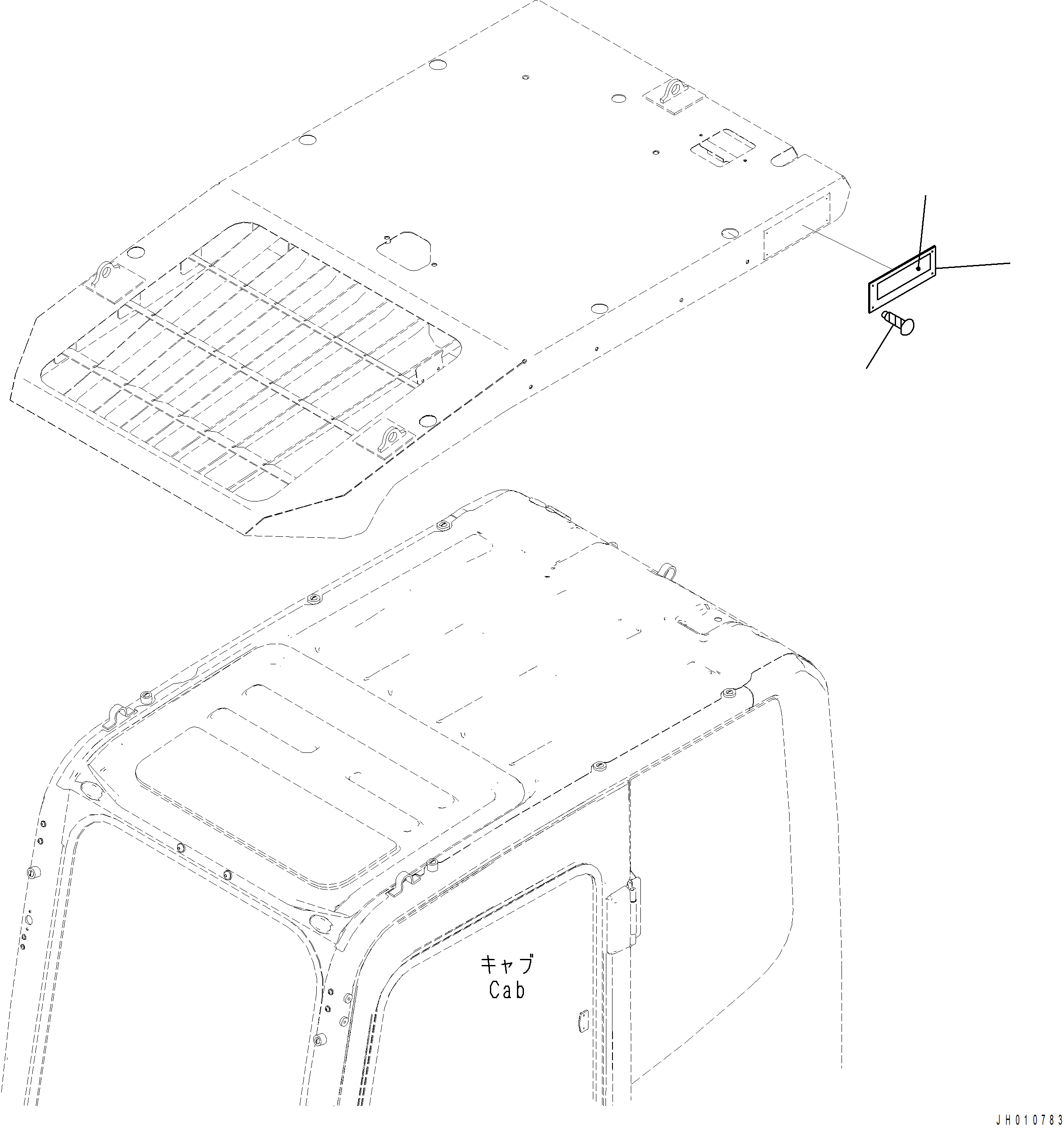 Komatsu parts book diagram for PC390LCI-11 A31001-UP BEPB113400 3.8.2018: U0520-002001 TOP GUARD WARNING PLATE