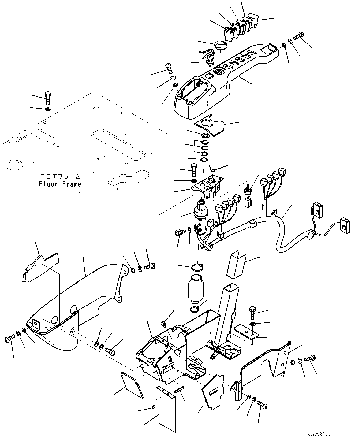 Komatsu parts book diagram for PC490LC-10 S/N 80001-UP: FLOOR FRAME GROUP, WITH ADDITIONAL ACTUATOR PIPING, ACCUMULATOR, FLOOR, CONSOLE, RHS