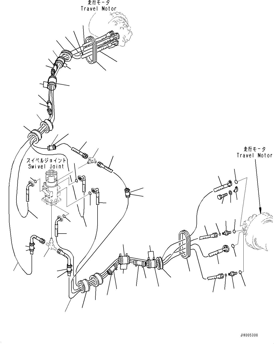 Komatsu parts book diagram for PC490LC-10 S/N 80001-UP: TRAVEL PIPING, TRACK FRAME, VARIABLE GAUGE TYPE, LC
