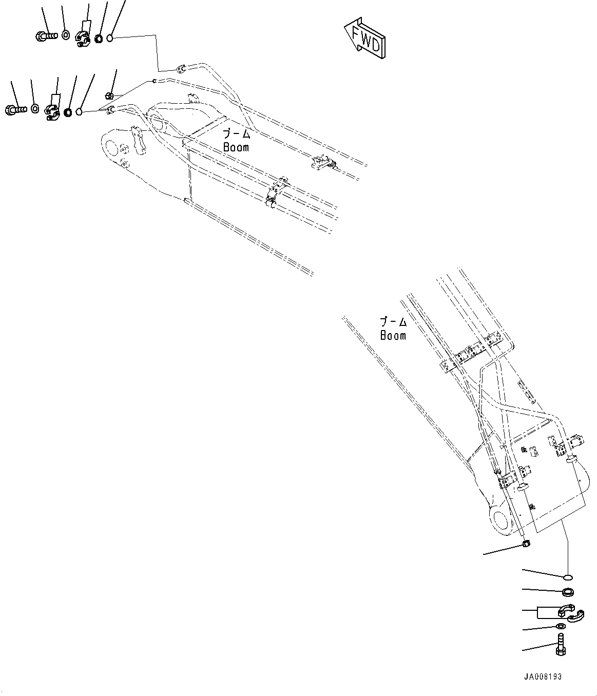 Komatsu parts book diagram for PC490LC-10 S/N 80001-UP: BOOM, 6700MM, 2-ATTACHMENT, WITH QUICK COUPLER, KUK, BLIND PARTS (3/3)