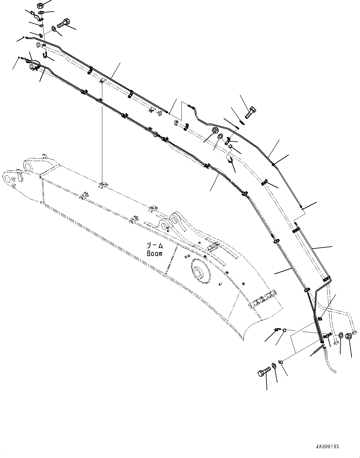 Komatsu parts book diagram for PC490LC-10 S/N 80001-UP: BOOM, 6700MM, 2-ATTACHMENT, WITH QUICK COUPLER, KUK, QUICK COUPLER PIPING