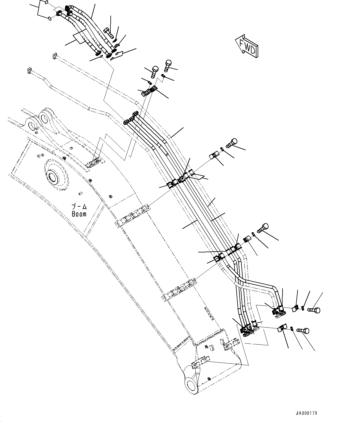 Komatsu parts book diagram for PC490LC-10 S/N 80001-UP: BOOM, 7100MM, WITH QUICK COUPLER, KUK, ARM CYLINDER PIPING