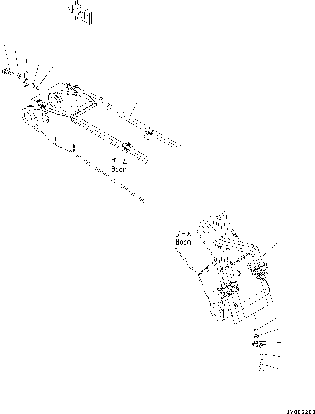 Komatsu parts book diagram for PC490LC-10 S/N 80001-UP: BOOM, 7100MM, WITH QUICK COUPLER, KUK, BLIND PARTS