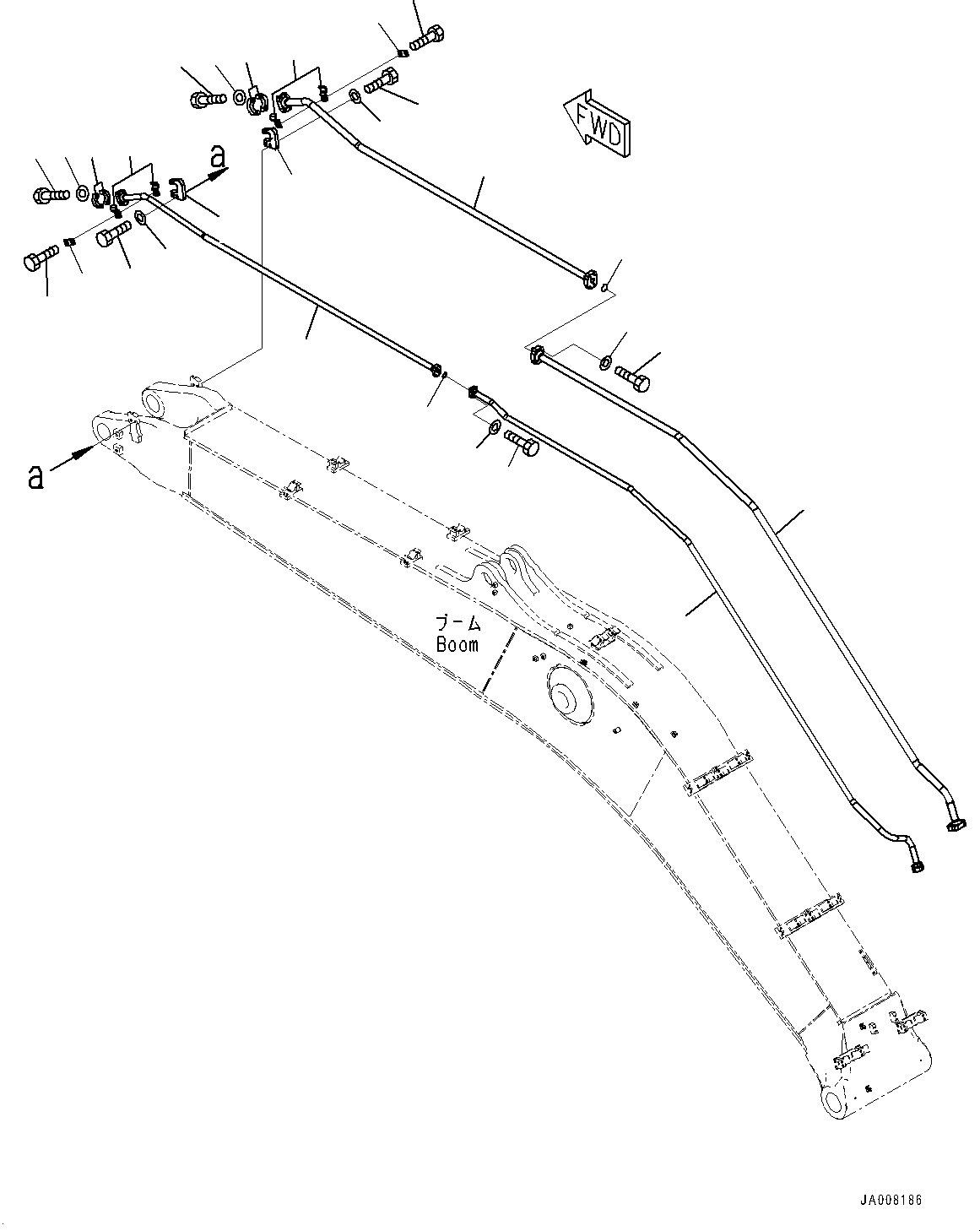 Komatsu parts book diagram for PC490LC-10 S/N 80001-UP: BOOM, 7100MM, 1-ATTACHMENT, WITH QUICK COUPLER, KUK, ADDITIONAL PIPING