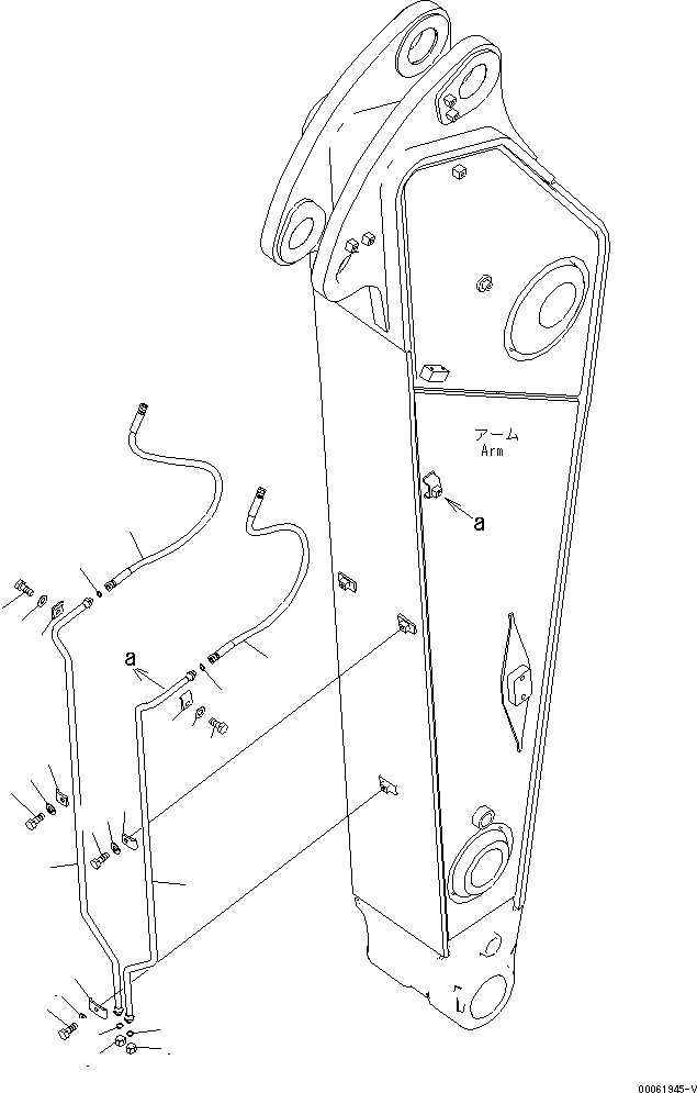 Komatsu parts book diagram for PC490LC-10 S/N 80001-UP: ARM, 2400MM, WITH QUICK COUPLER, KUK, QUICK COUPLER PIPING