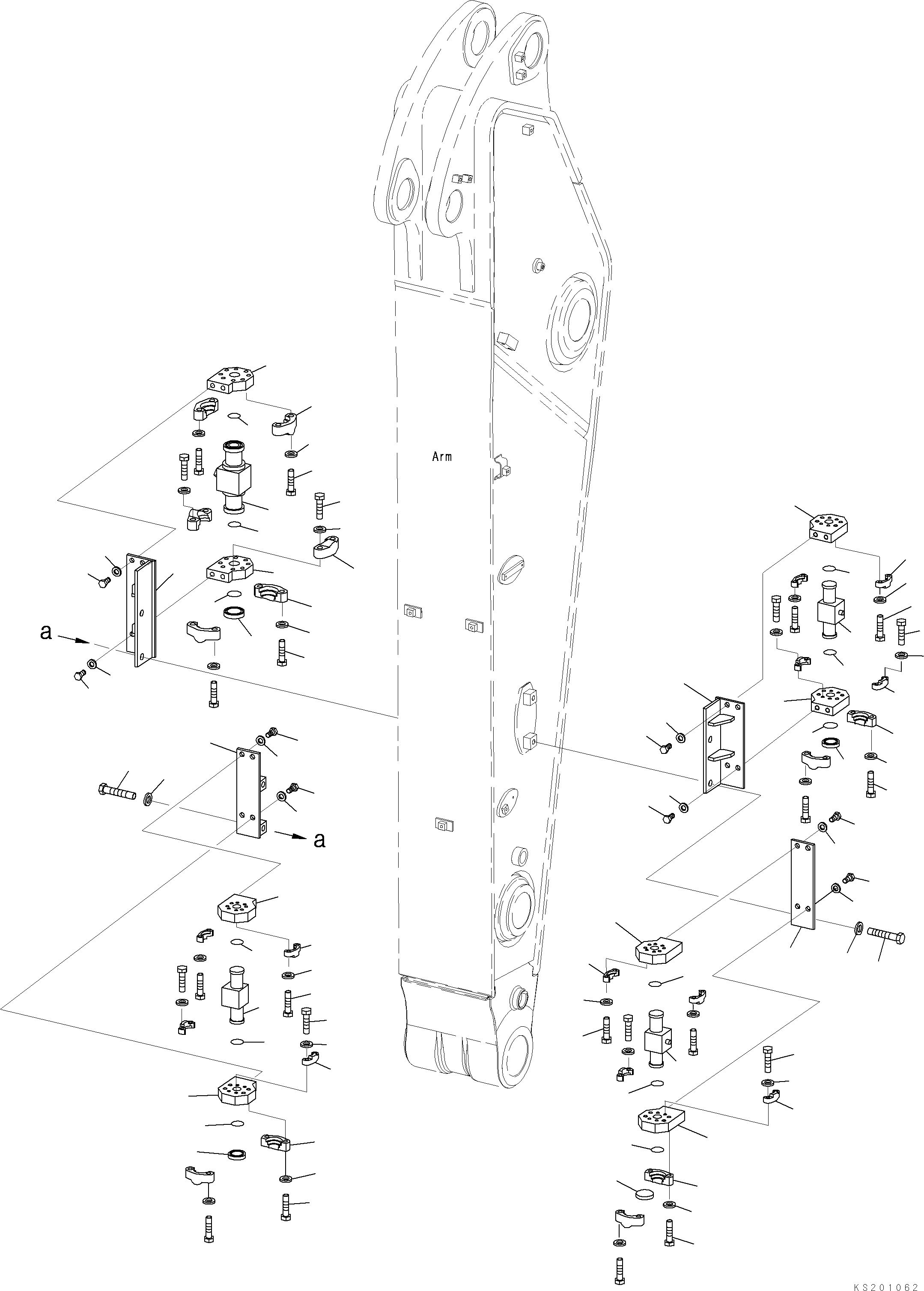 Komatsu parts book diagram for PC490LC-10 S/N 80001-UP: ARM, 2400MM, WITH 2-ADDITIONAL ACTUATOR PIPING, ACCUMULATOR, QUICK COUPLER, KUK, ATTACHMENT VALVE