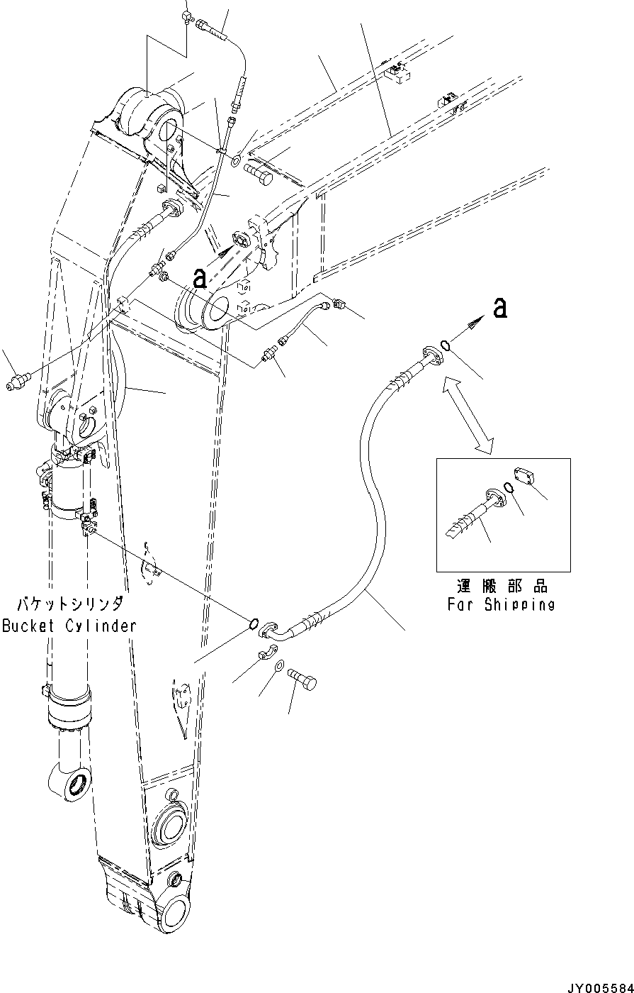 Komatsu parts book diagram for PC490LC-10 S/N 80001-UP: ARM, 2900MM, WITH 2-ADDITIONAL ACTUATOR PIPING, ACCUMULATOR, QUICK COUPLER, KUK, BUCKET CYLINDER HOSE AND LUBRICATION PIPING